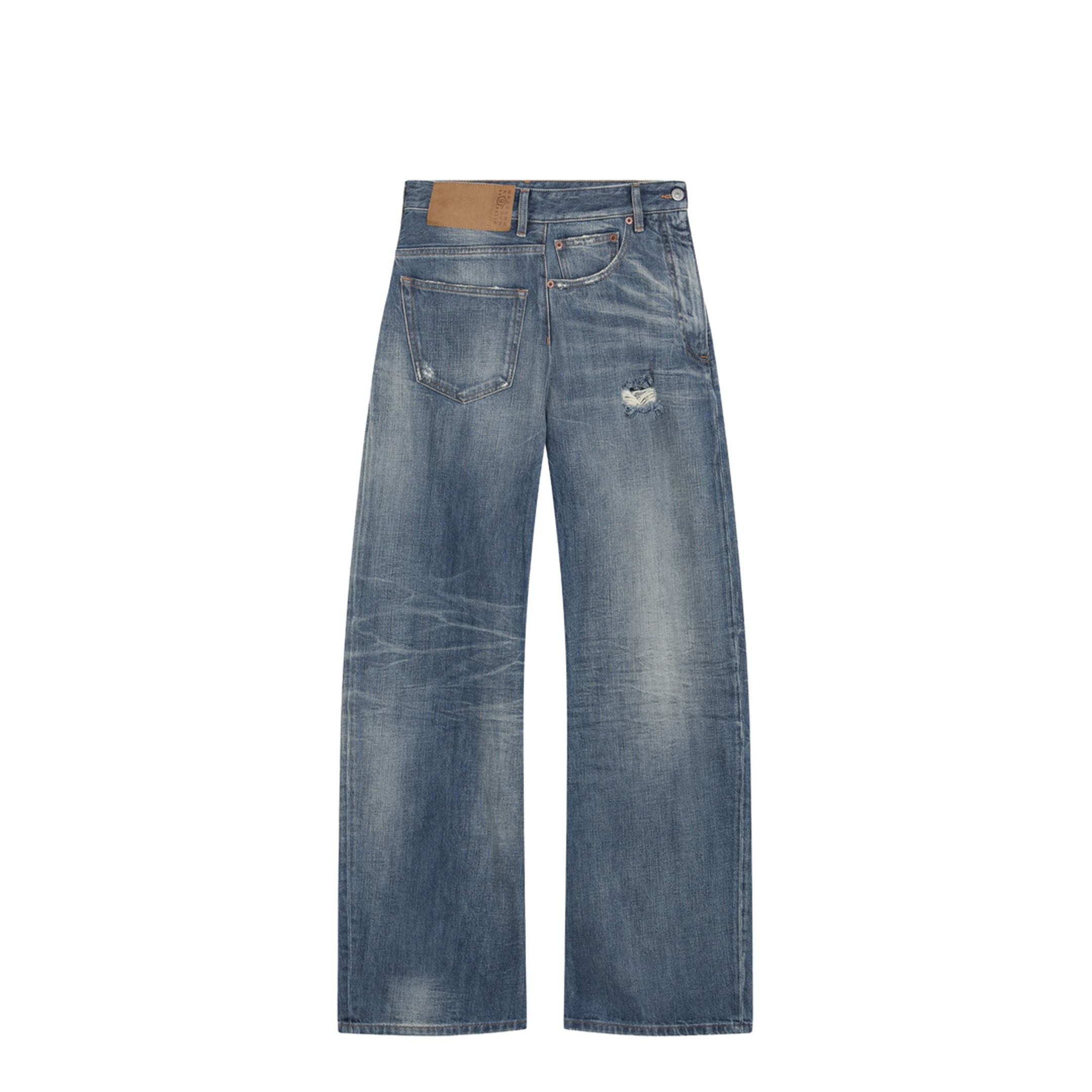 Distressed Wide-Leg Denim Jeans in Medium Blue - Image 1