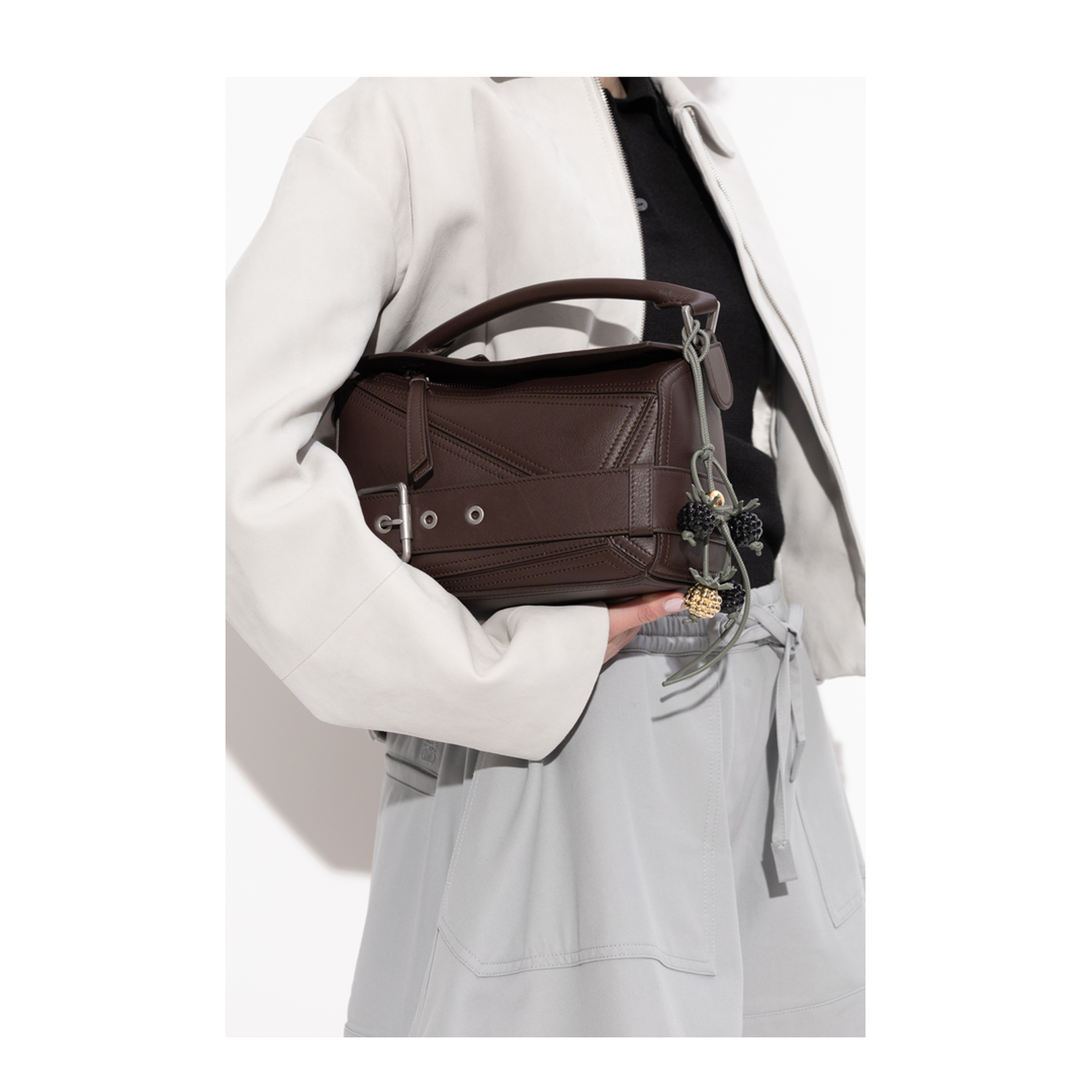 Puzzle Biker Small Leather Shoulder Bags - Dark Chestnut - Image 2