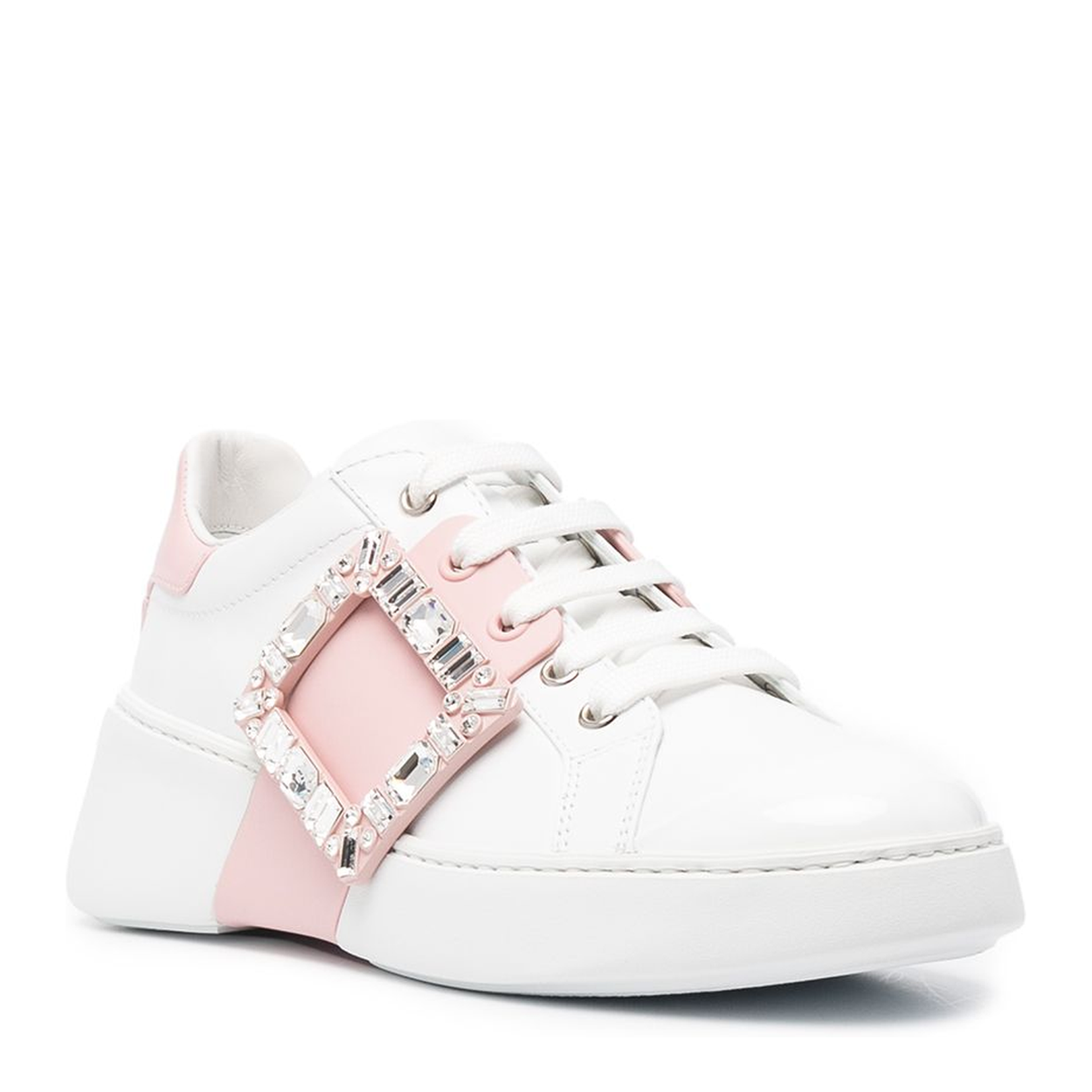 Two-Tone Design Crystal Buckle Detail Almond Toe Front Lace-Up Footwear - Image 4