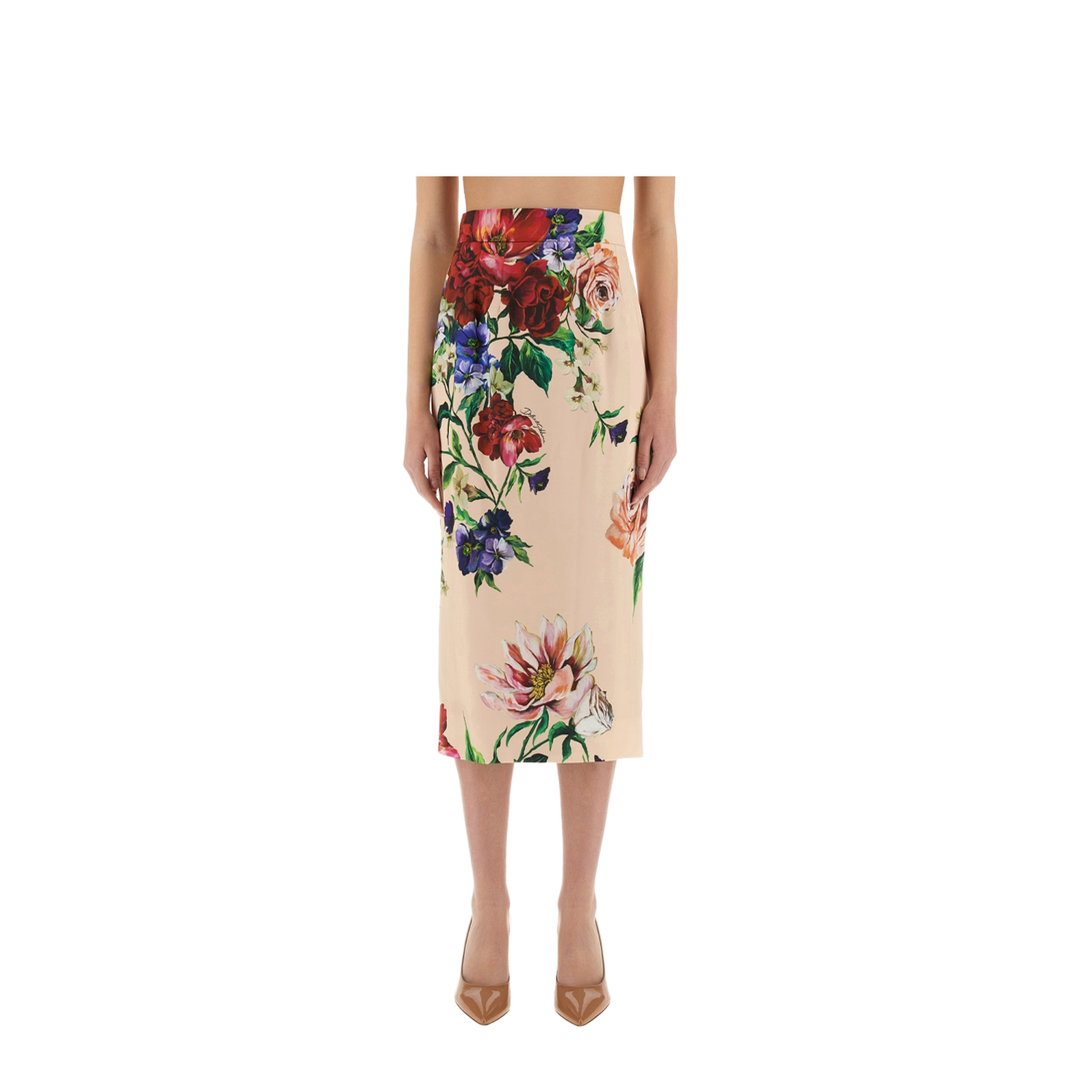 Flower Print Satin Midi Pencil Skirt - Image 1
