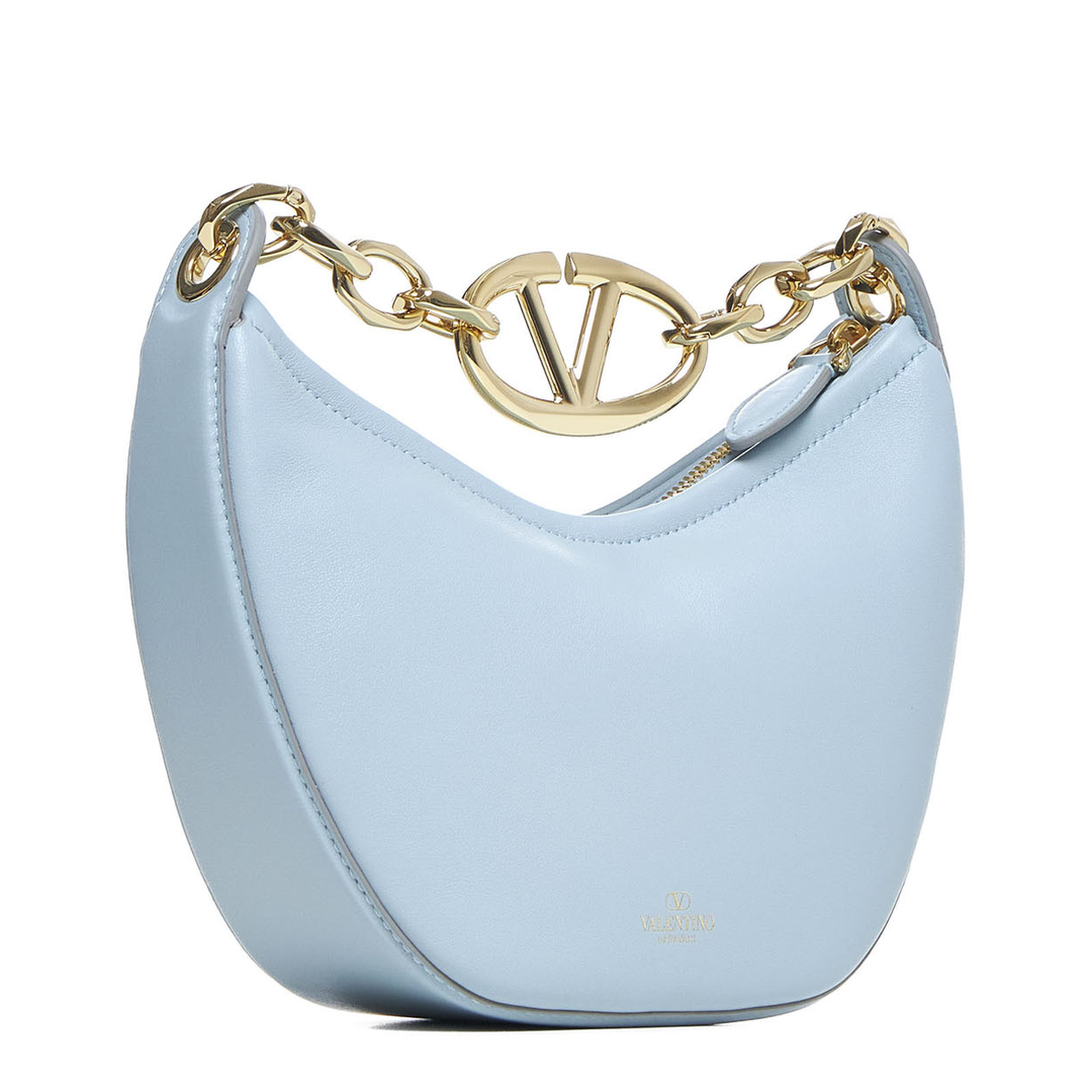 Light Blue Leather Mini Hobo Handbag - Image 3