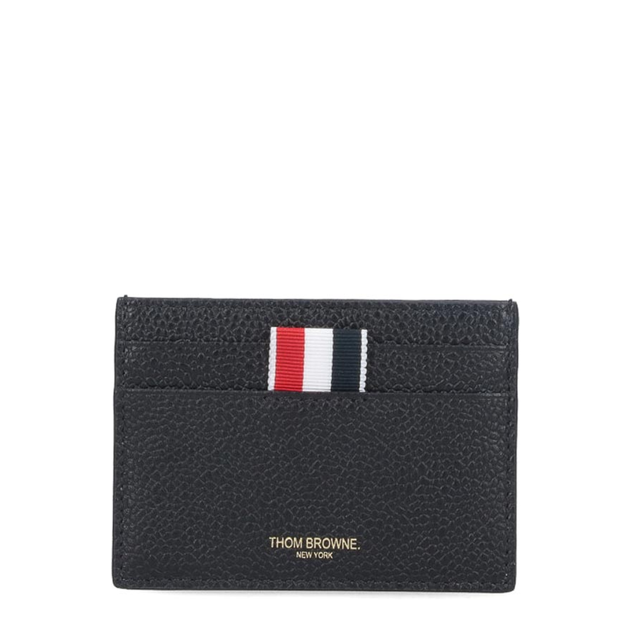 Pebble Grain Goose Embroidery Single Card Holder - Black - Image 1