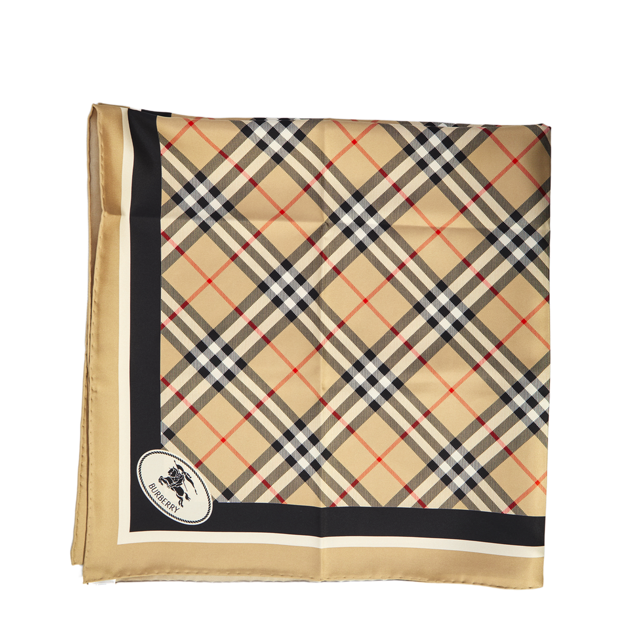 Beige Square Scarf with EKD Patch and Check Motif - Image 1