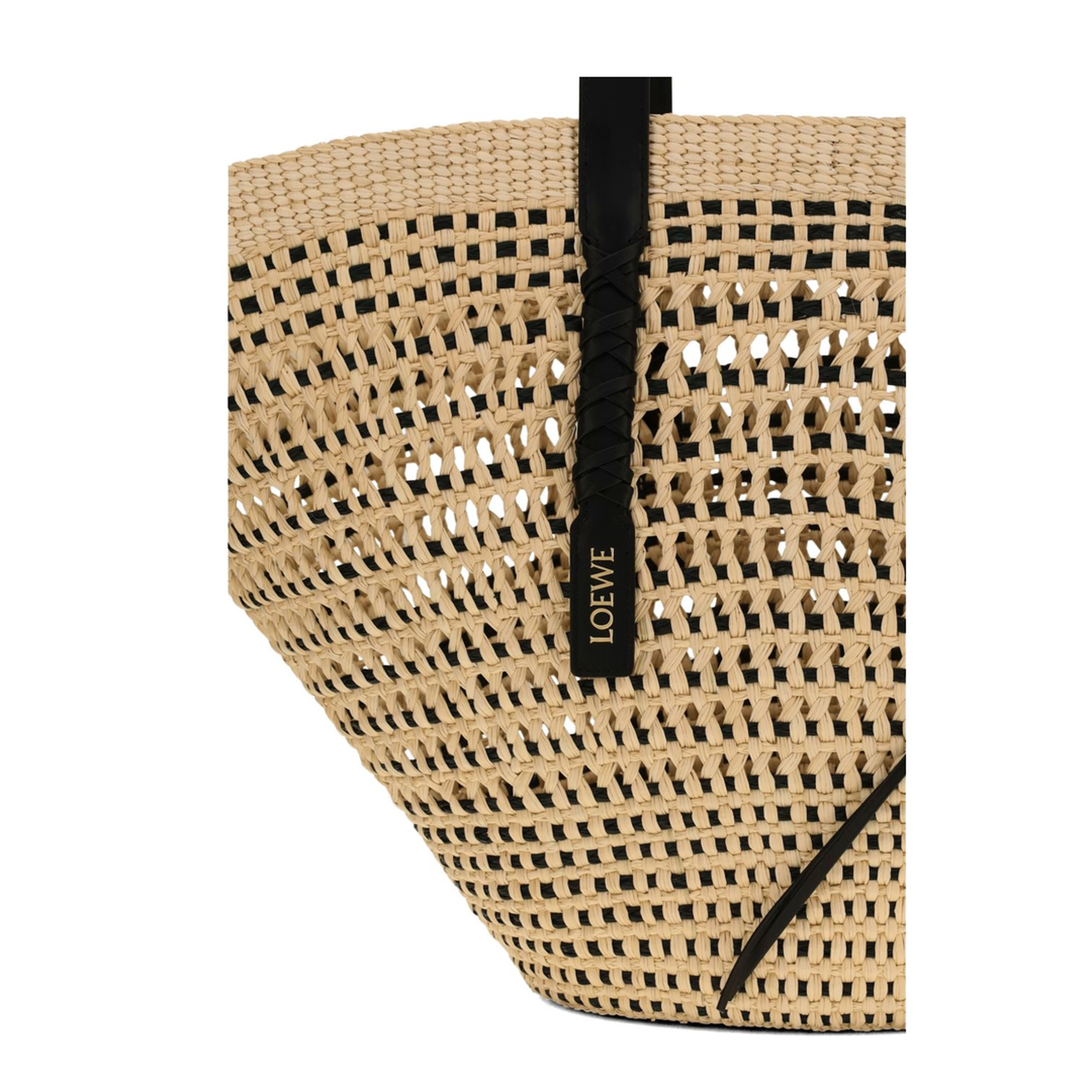 Paula's Ibiza Large Iraca Palm and Calfskin Basket - Natural/Black - Image 2