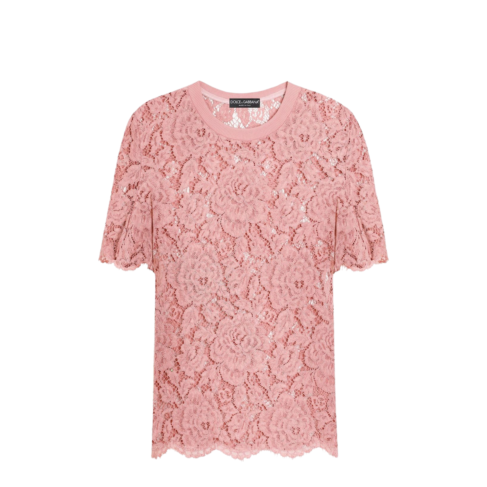 Short-sleeved Cordonetto Lace T-shirt in Pink - Image 1