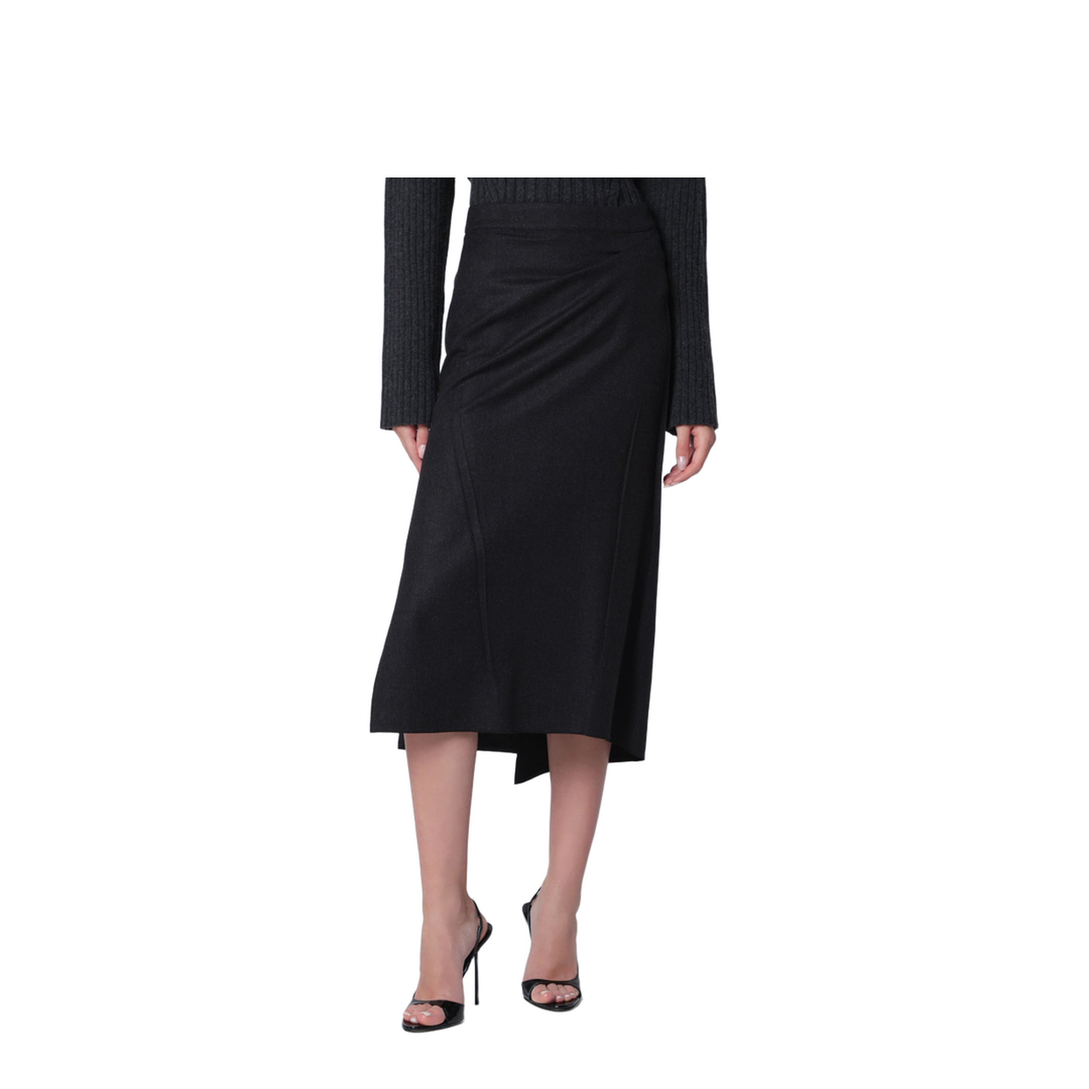 Pressed Midi Skirt in Dark Grey Wool and Mohair - Image 1