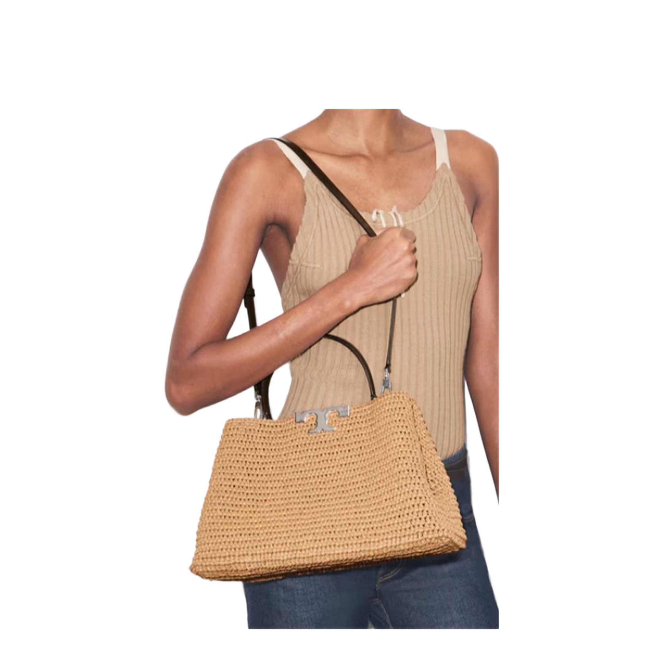 T Monogram Raffia Top-Handle Tote - Natural - Image 4