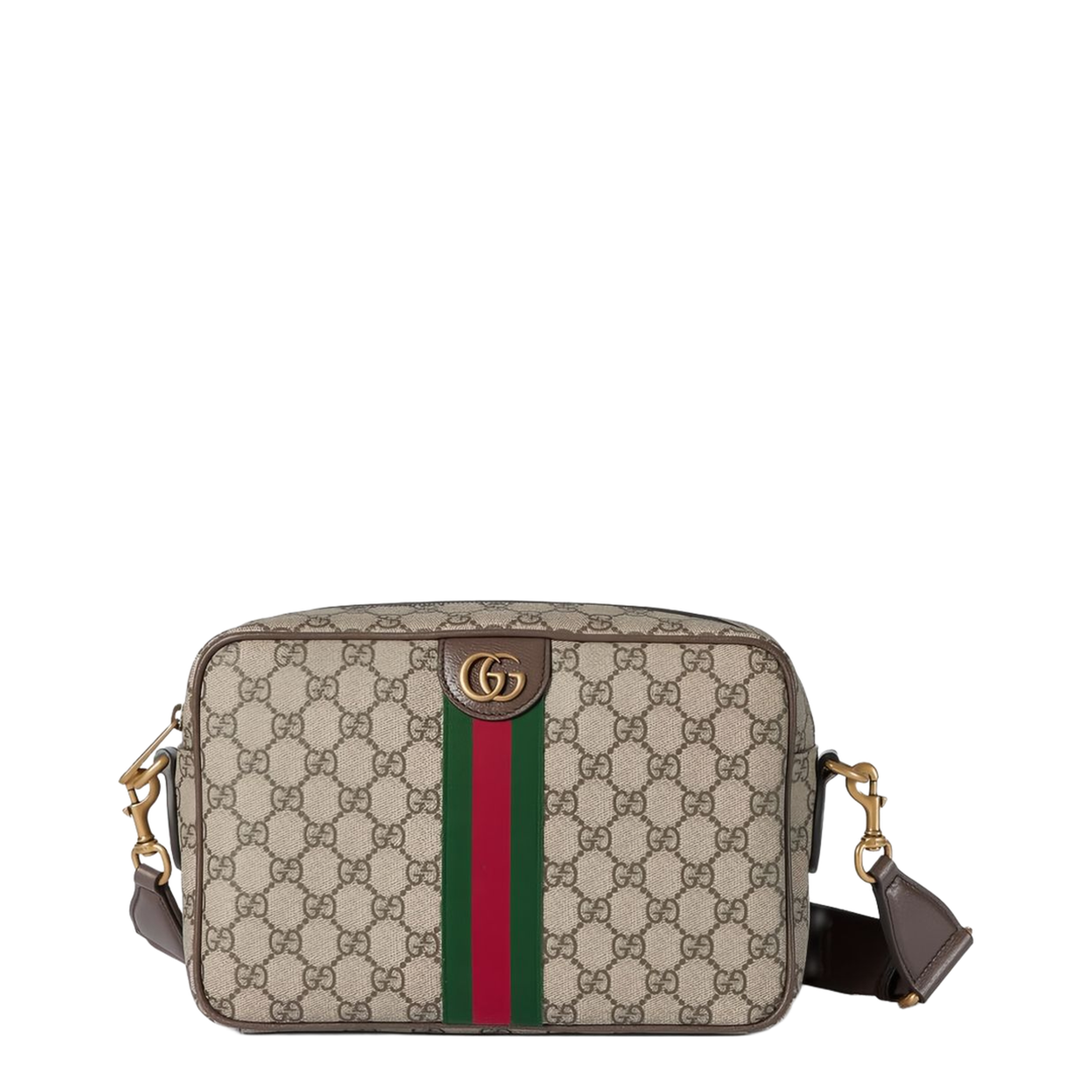 Ophidia Medium GG Supreme Coated Canvas Crossbody - Beige and Dark Brown - Image 1