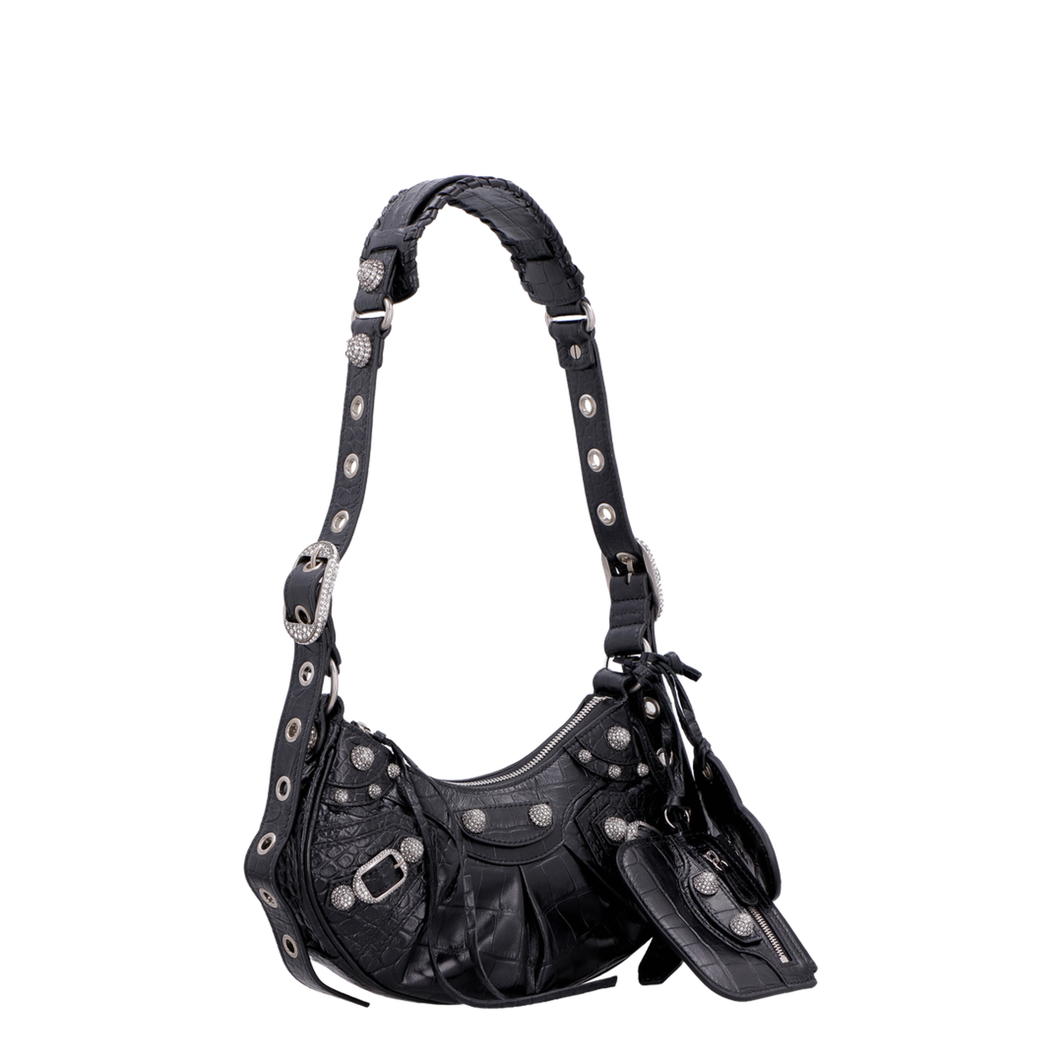 Le Cagole Xs Shoulder Bag in Black Crocodile Embossed With Rhinestones - Image 2