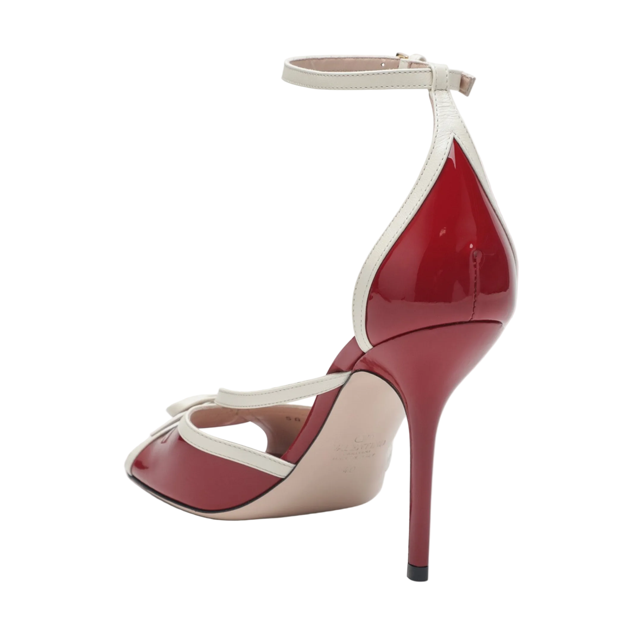 Bepointy Sandal Red/Ivory in Patent Leather and Kidskin - Image 2