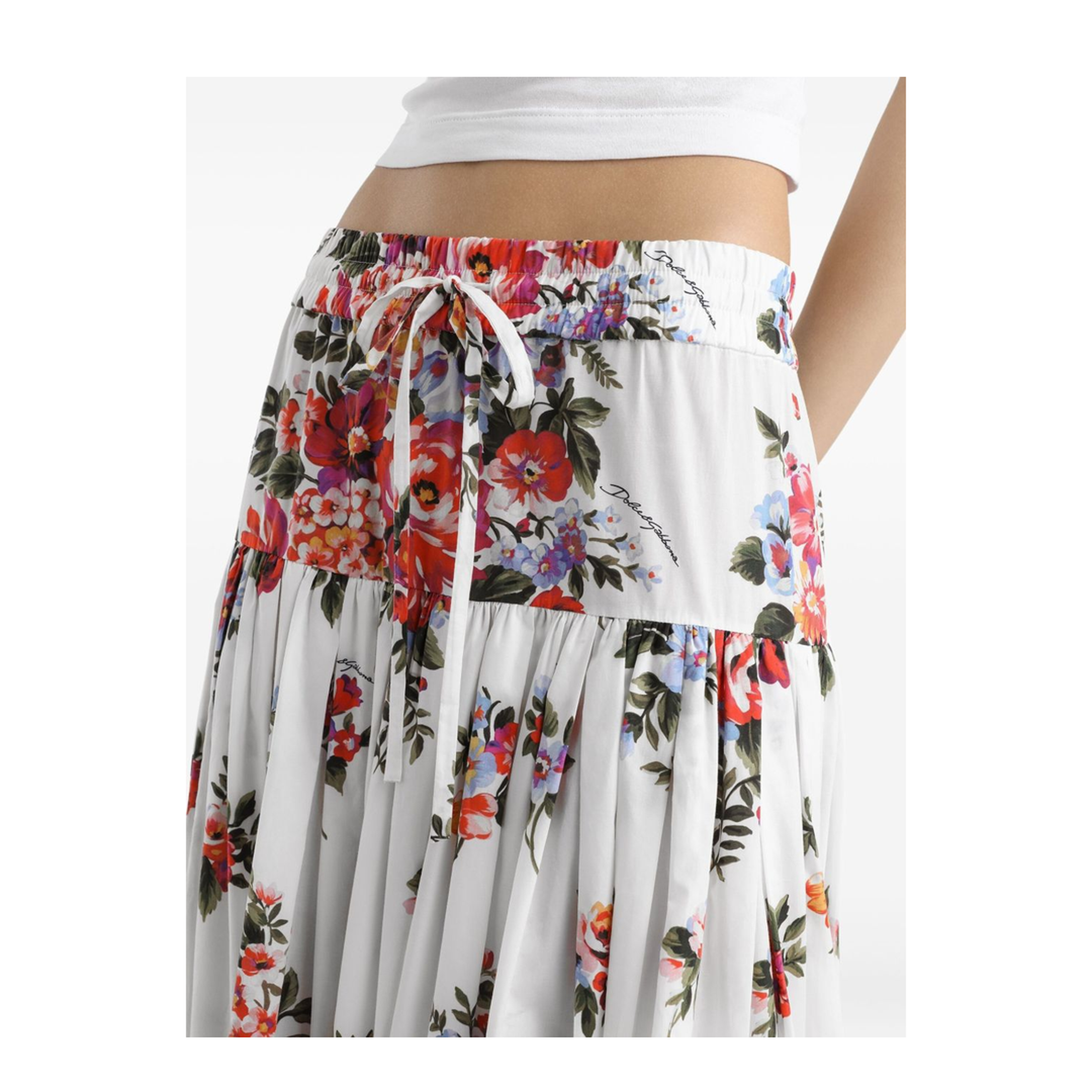 Flower Bouquet-Print Poplin Long Skirt - Image 4