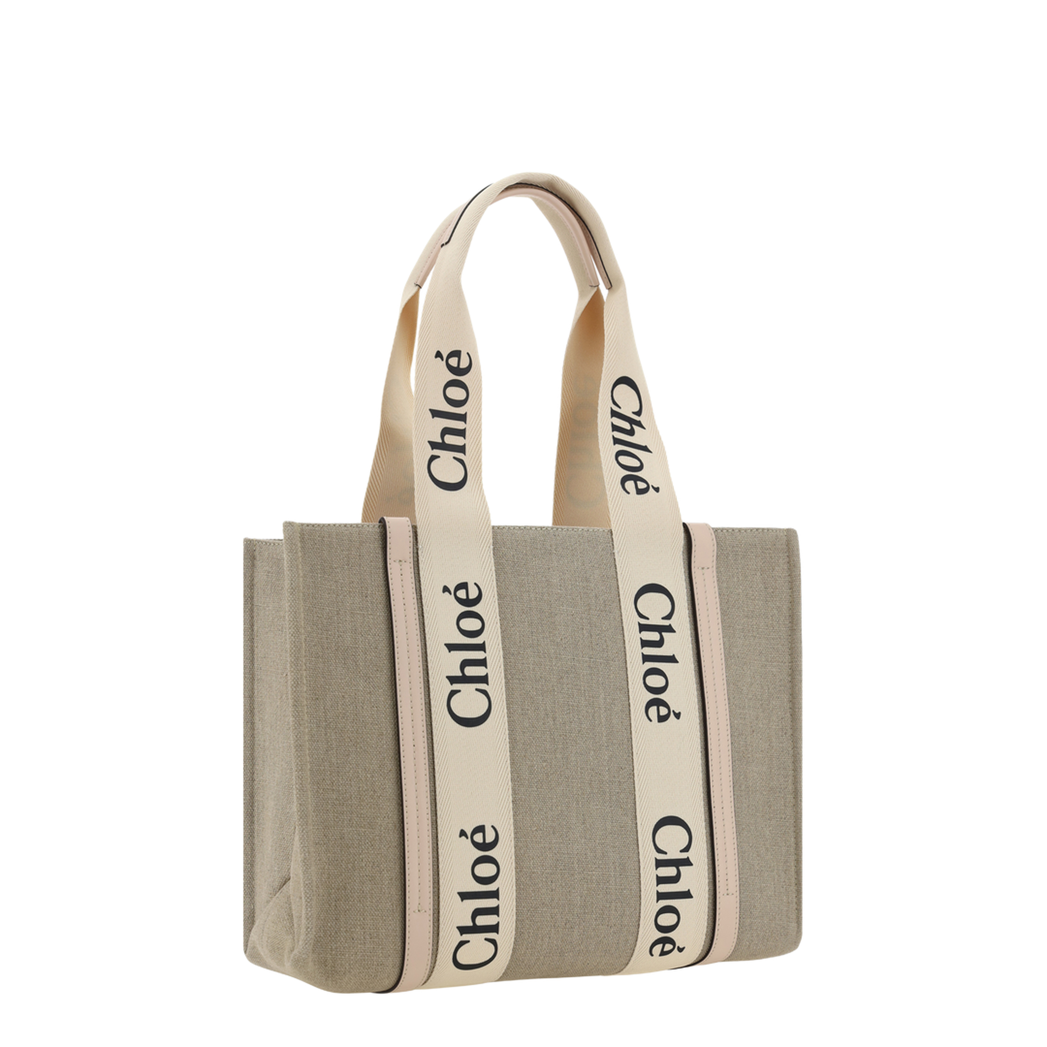 Woody Medium Linen Tote - White - Brown - Image 2