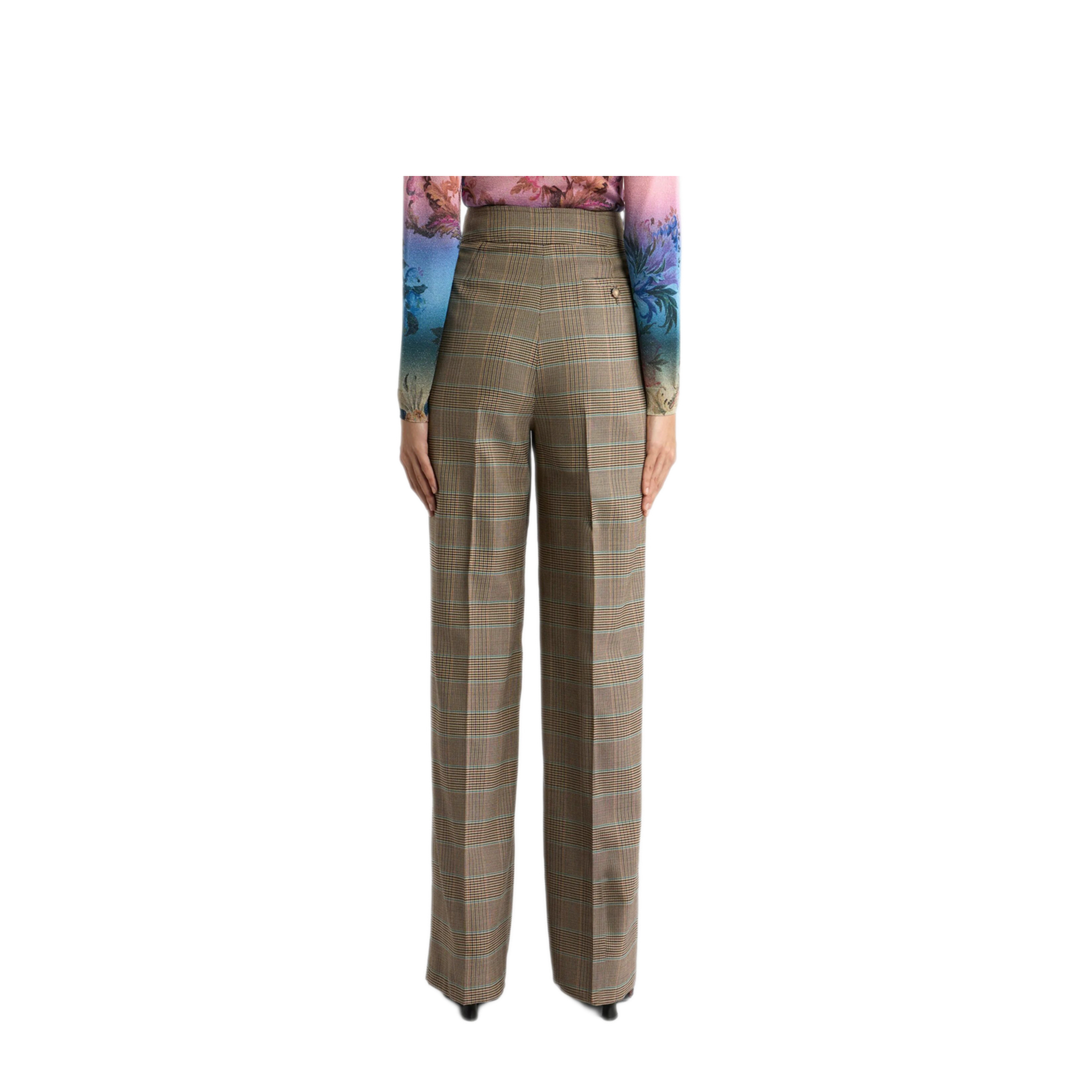 Stretch Wool Trousers with Prince of Wales Pattern - Image 4