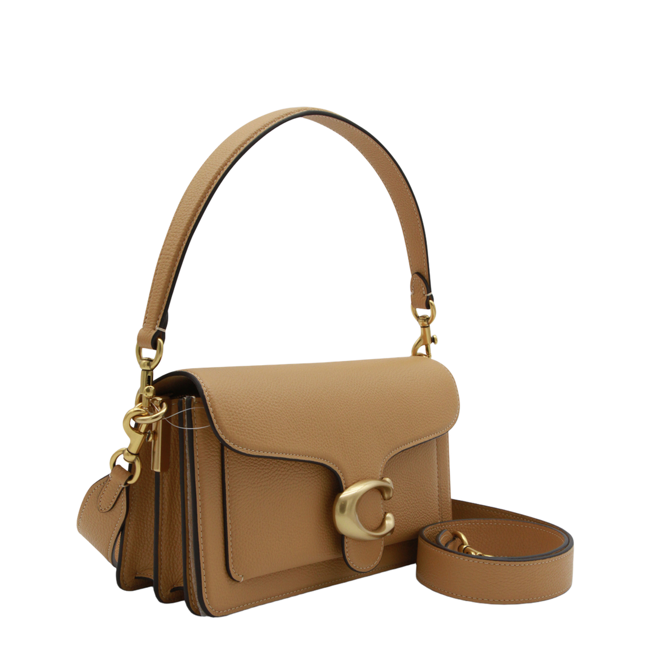 Tabby 26 Polished Pebble Leather Shoulder Bag - Brass/Biscuit - Image 4