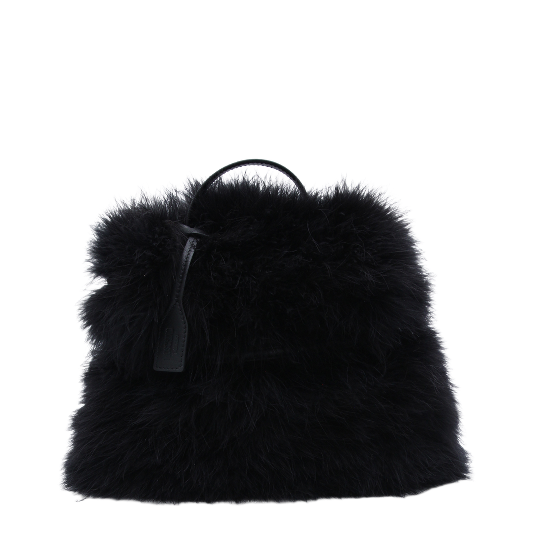 Tie Me Small Feather Trim Satin Hand Bag - Black - Image 2