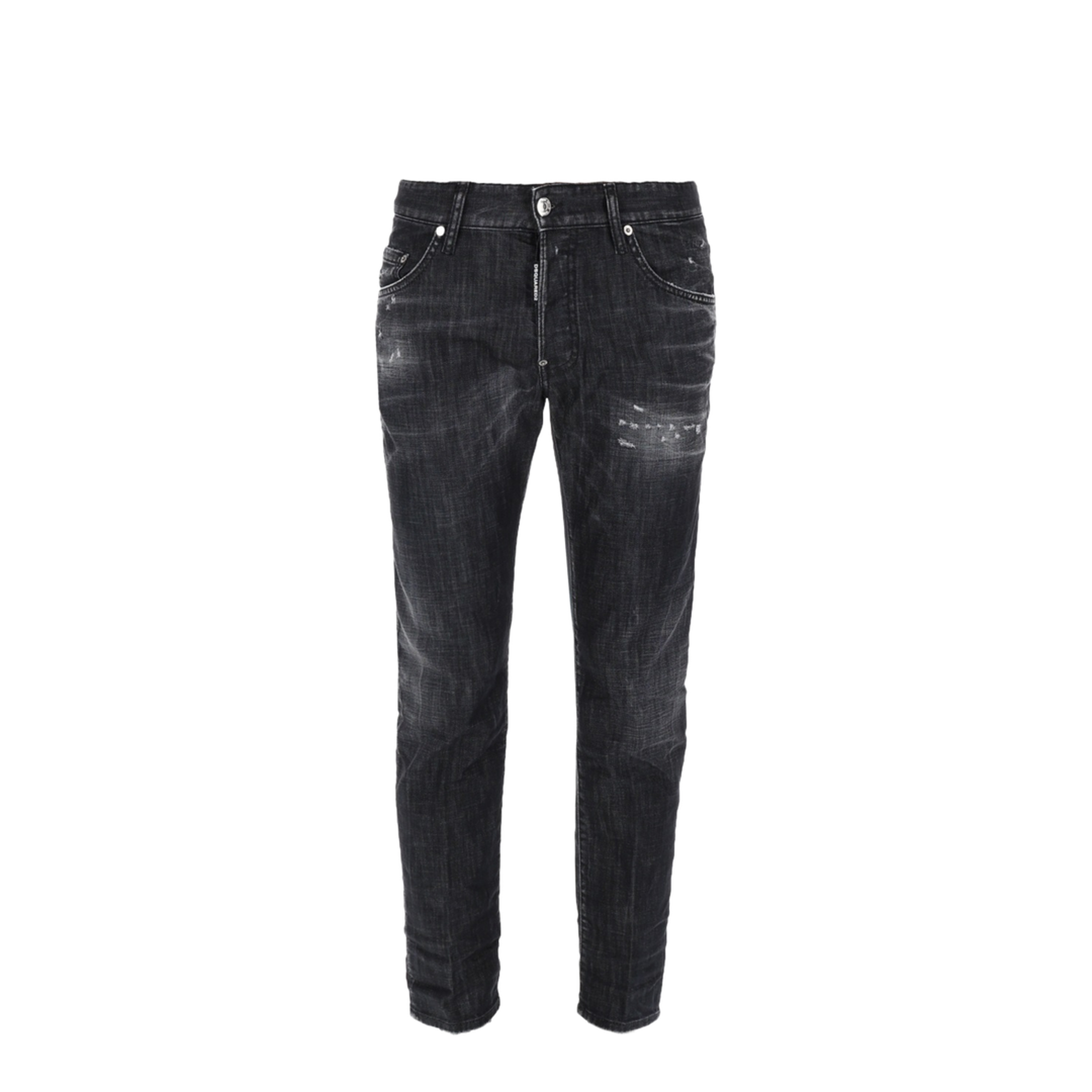 Black Washed-Effect Distressed Jeans - Image 1