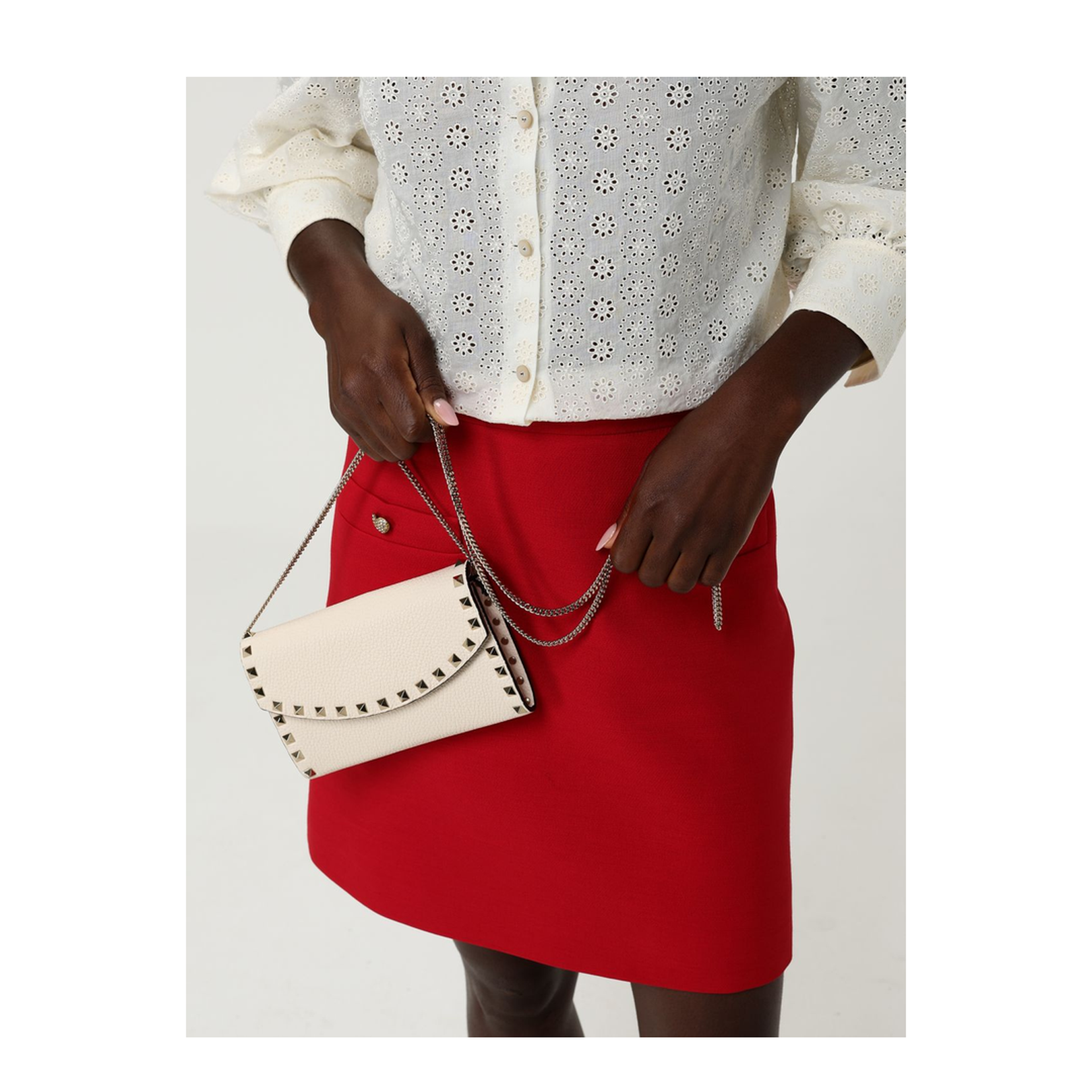 Rockstud Crossbody Bag Wallet Leather Cream - Image 2