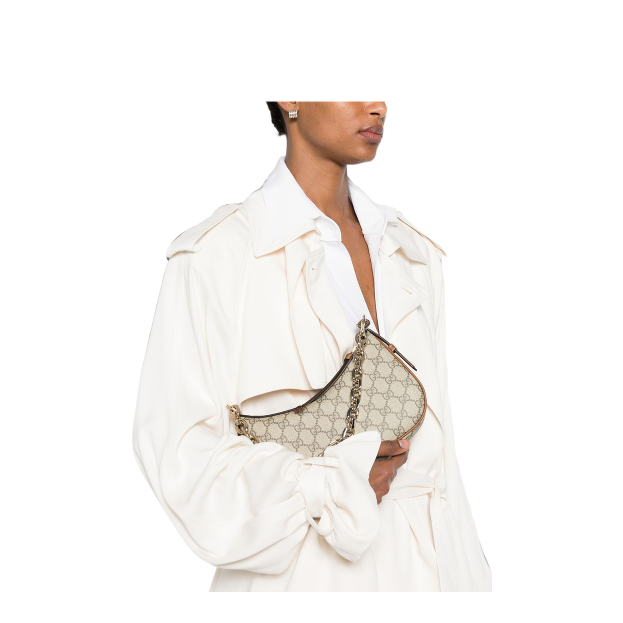GG Emblem Small Monogram Coated Fabric Shoulder Bag - Beige and Dark Brown - Image 5