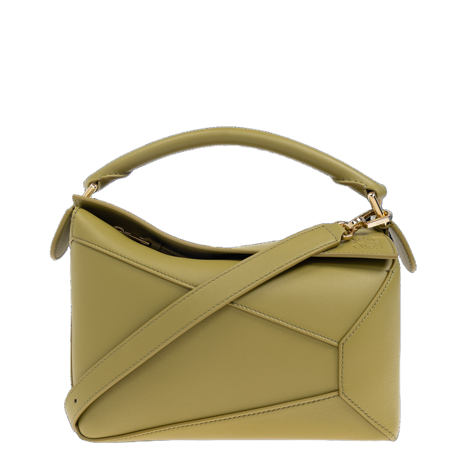 Puzzle Edge Small Calfskin Shoulder Bags - Green Light Moss - Image 1