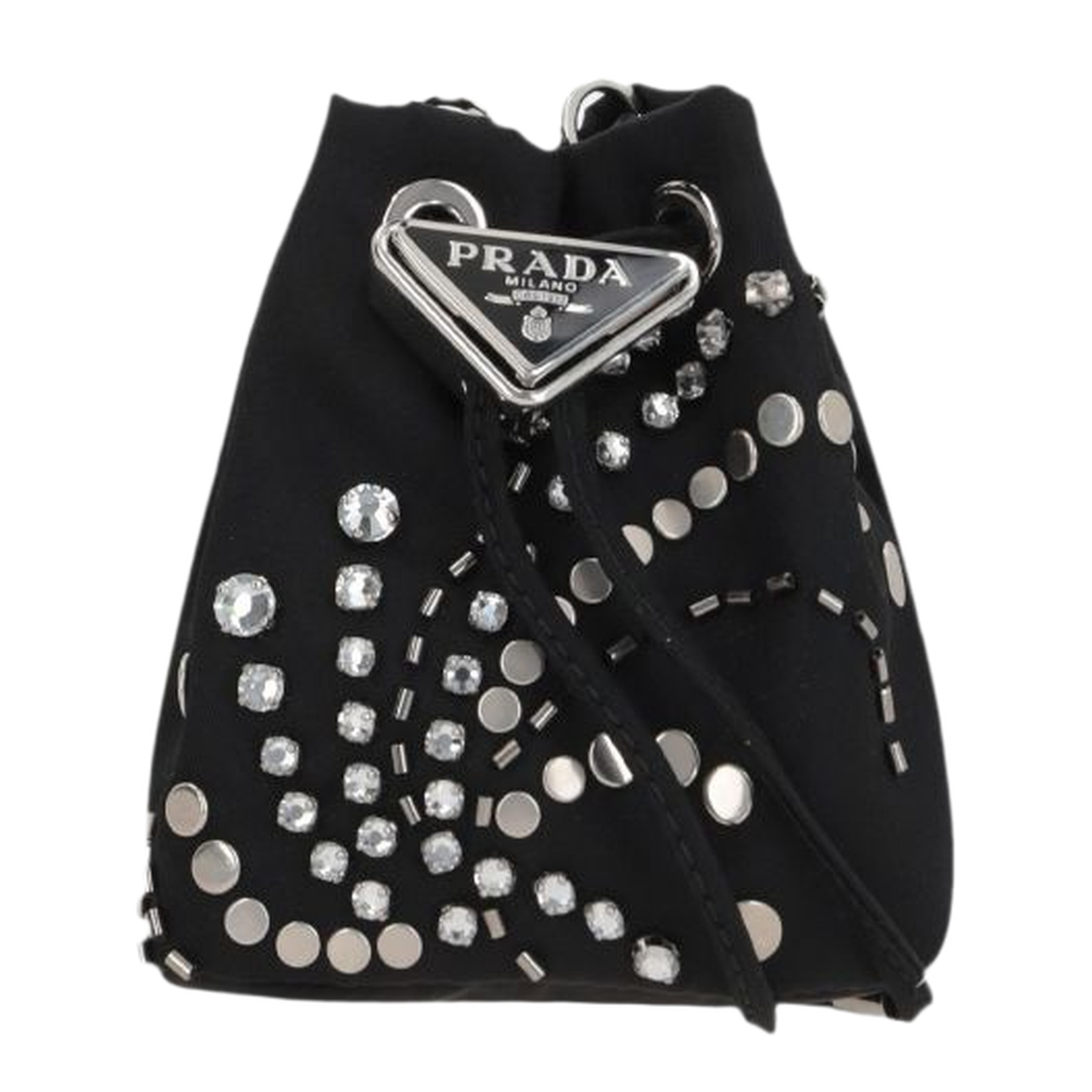 Crystal-Embellished Nylon Mini Bucket Pouch - Black - Image 1
