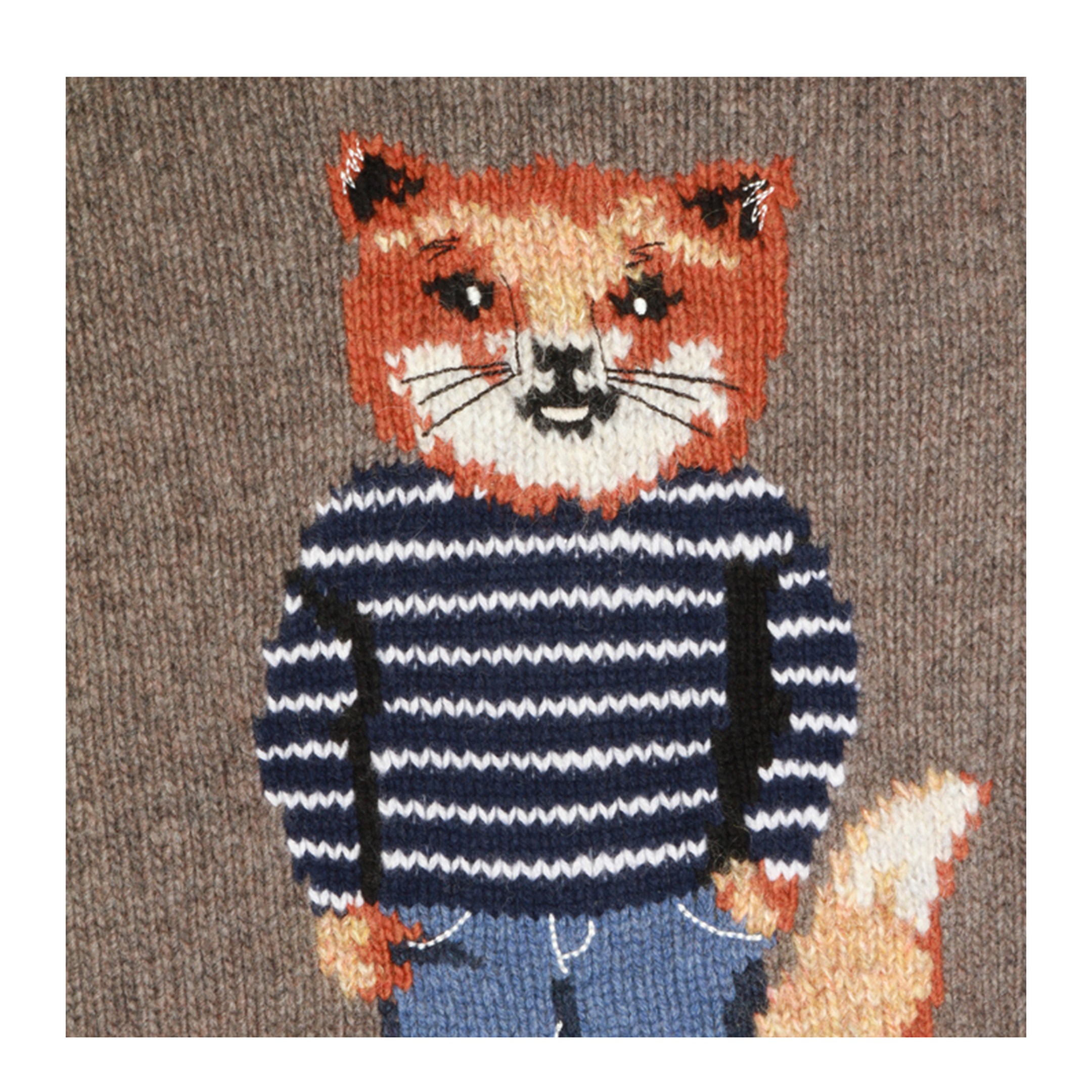Grey Mélange Sweater with Dressed Fox Intarsia - Image 5
