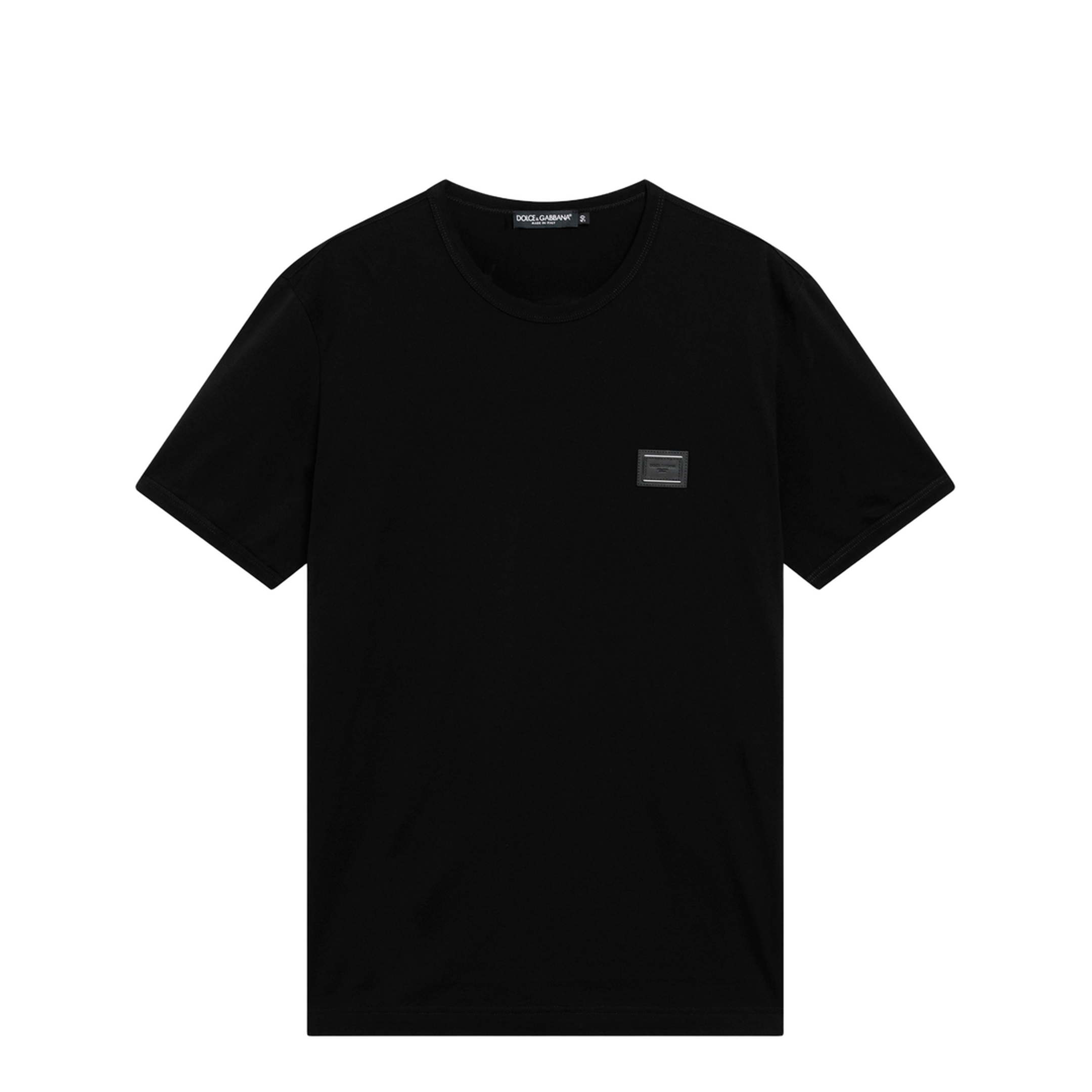 Cotton T-shirt with logo plaque in black - Image 1