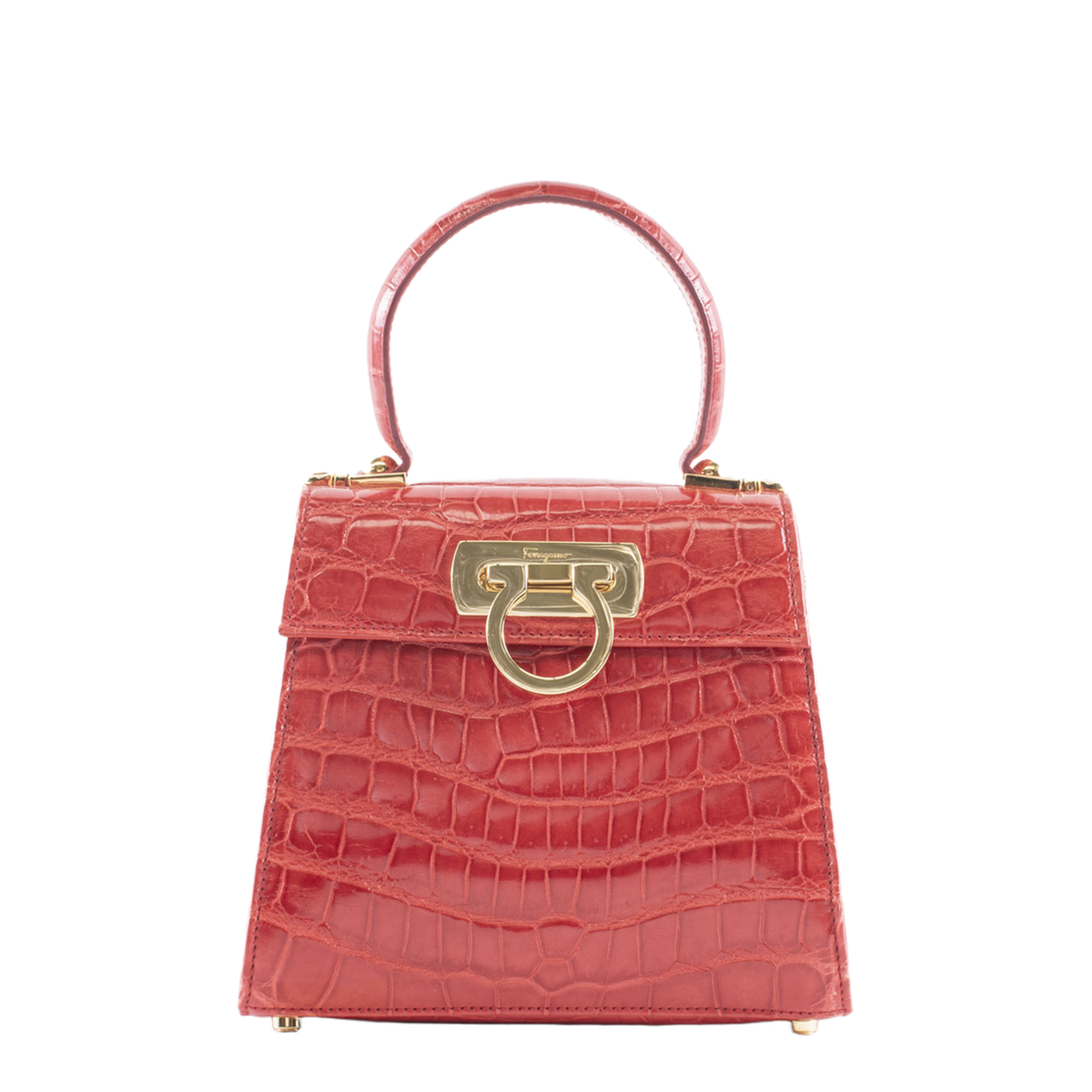 Iconic Top Handle Small Embossed Calf Leather Top-Handle Bag - Scarlet Red - Image 1