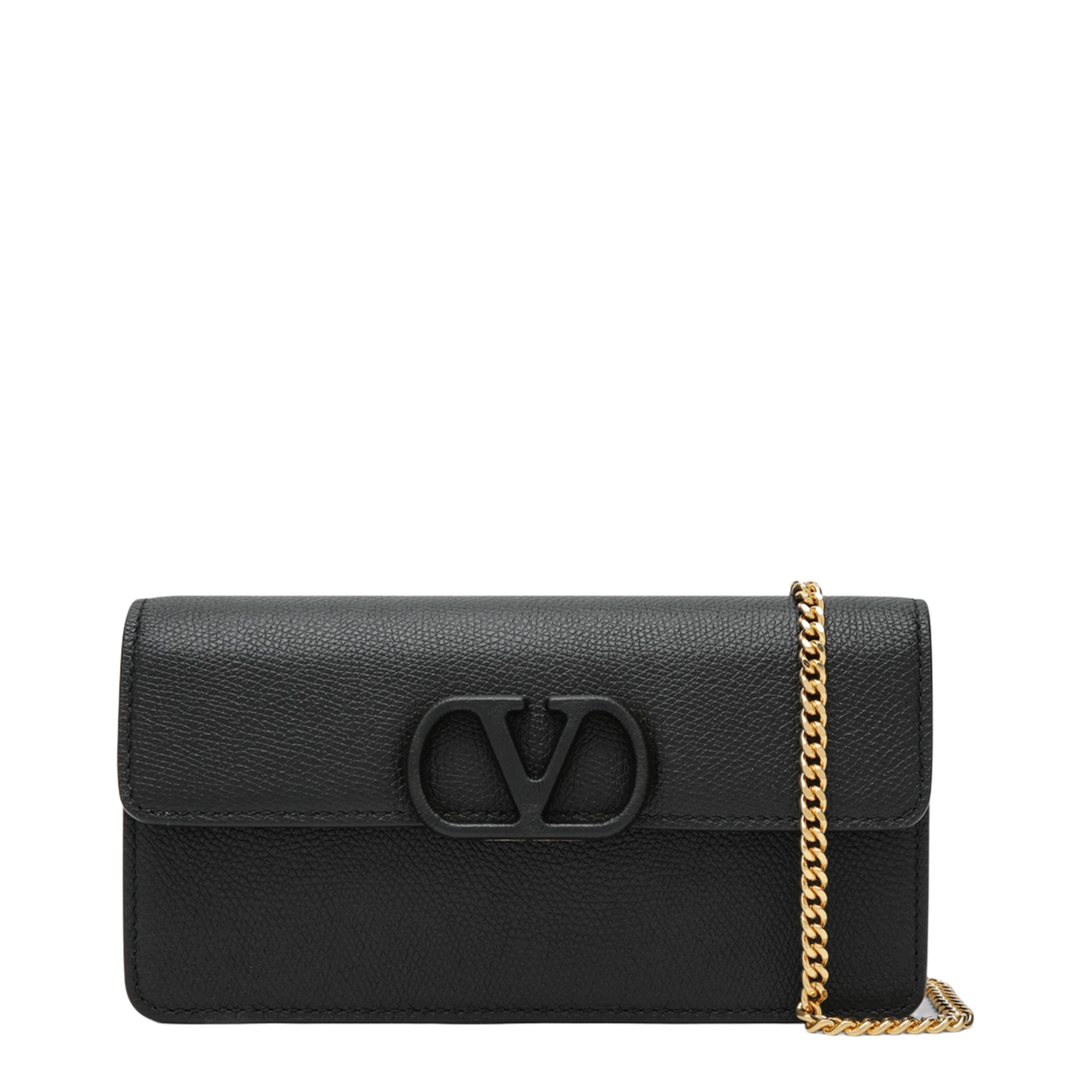 Vlogo Signature Chain Wallet In Black Leather - Image 1