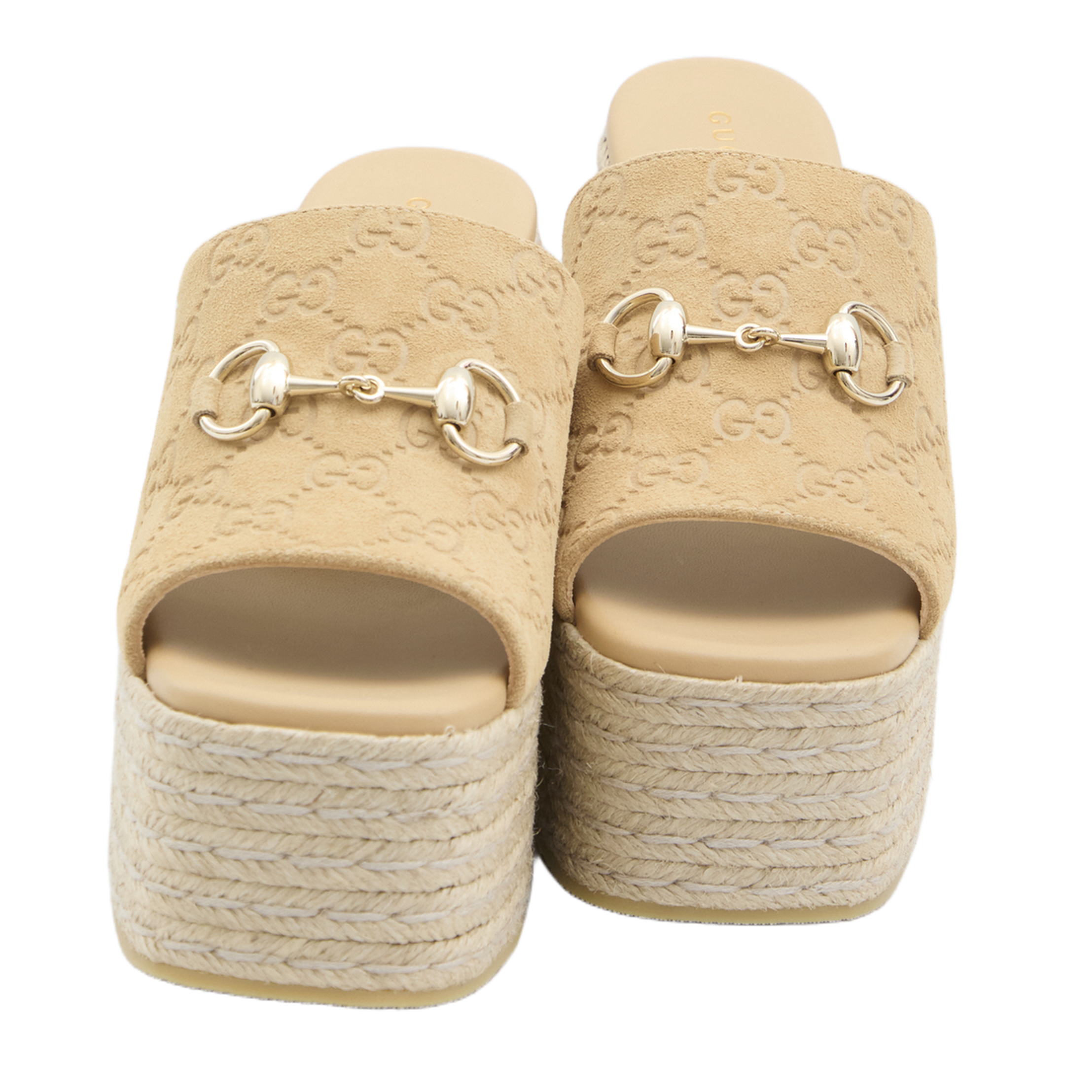 Platform Espadrille with Horsebit in Beige GG Suede - Image 5