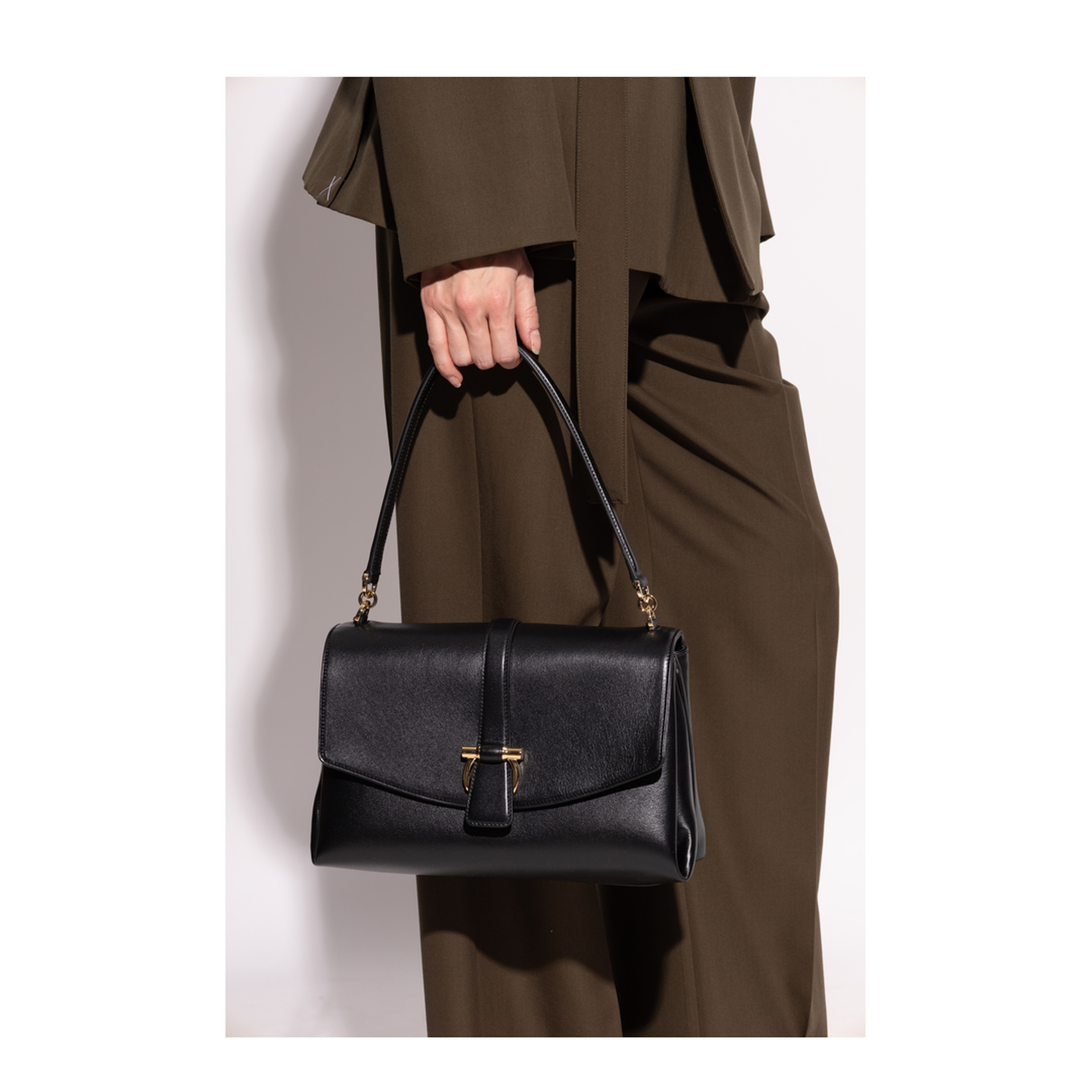 Front Flap Shoulder Bag Small Calfskin - Nero - Image 2