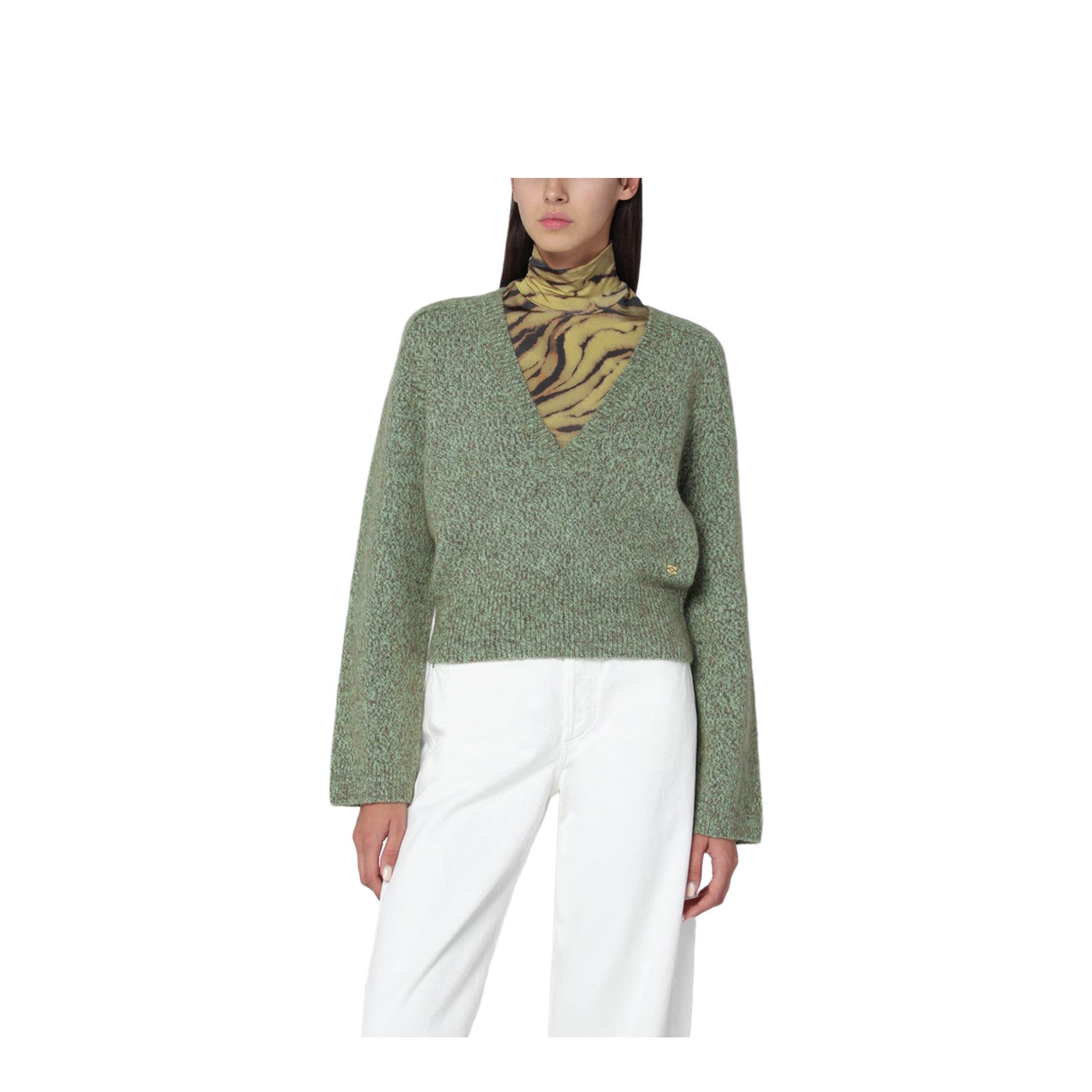Green Wool-Blend Textured Sweater - Image 1
