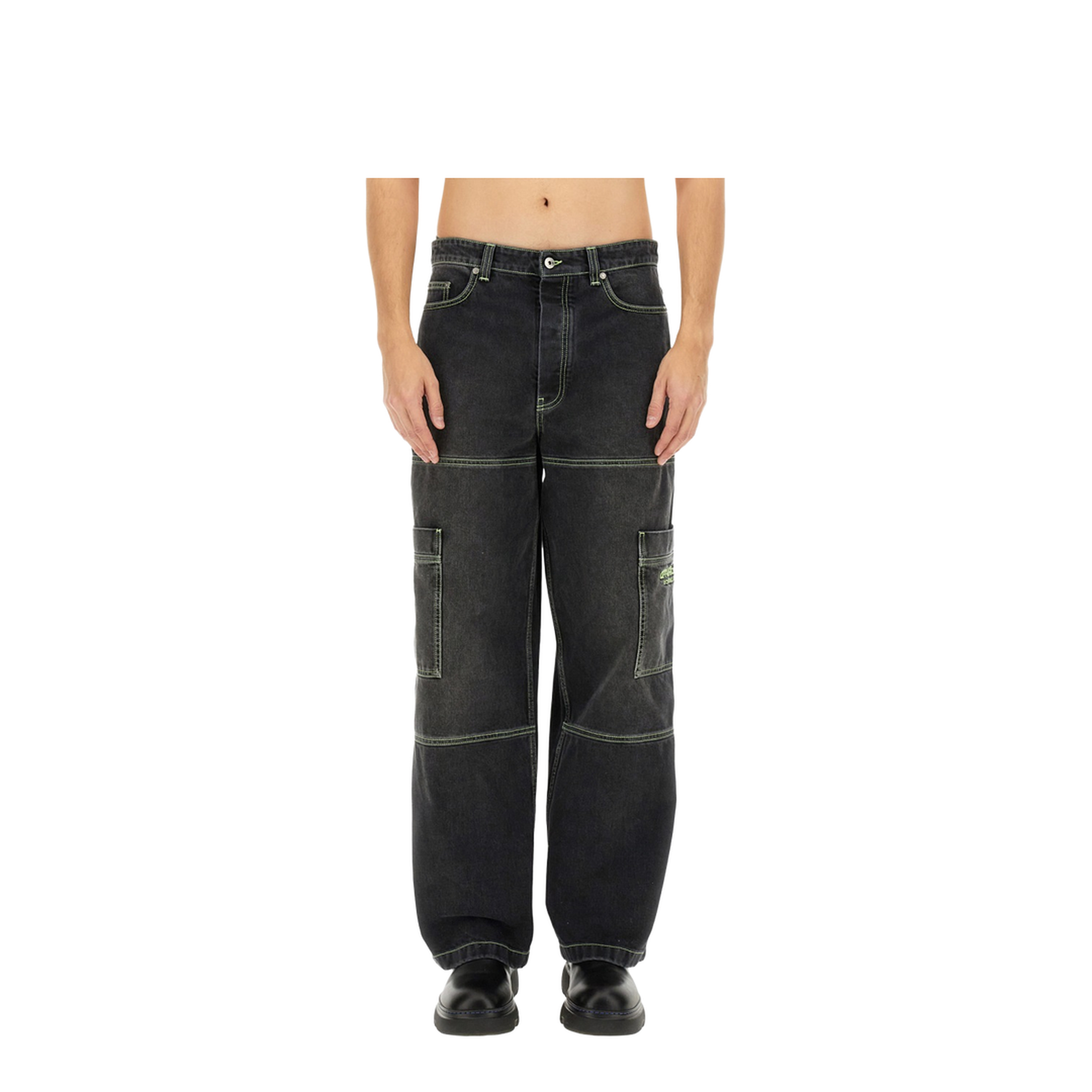 Irregular Denim Cargo Jeans Black - Image 1
