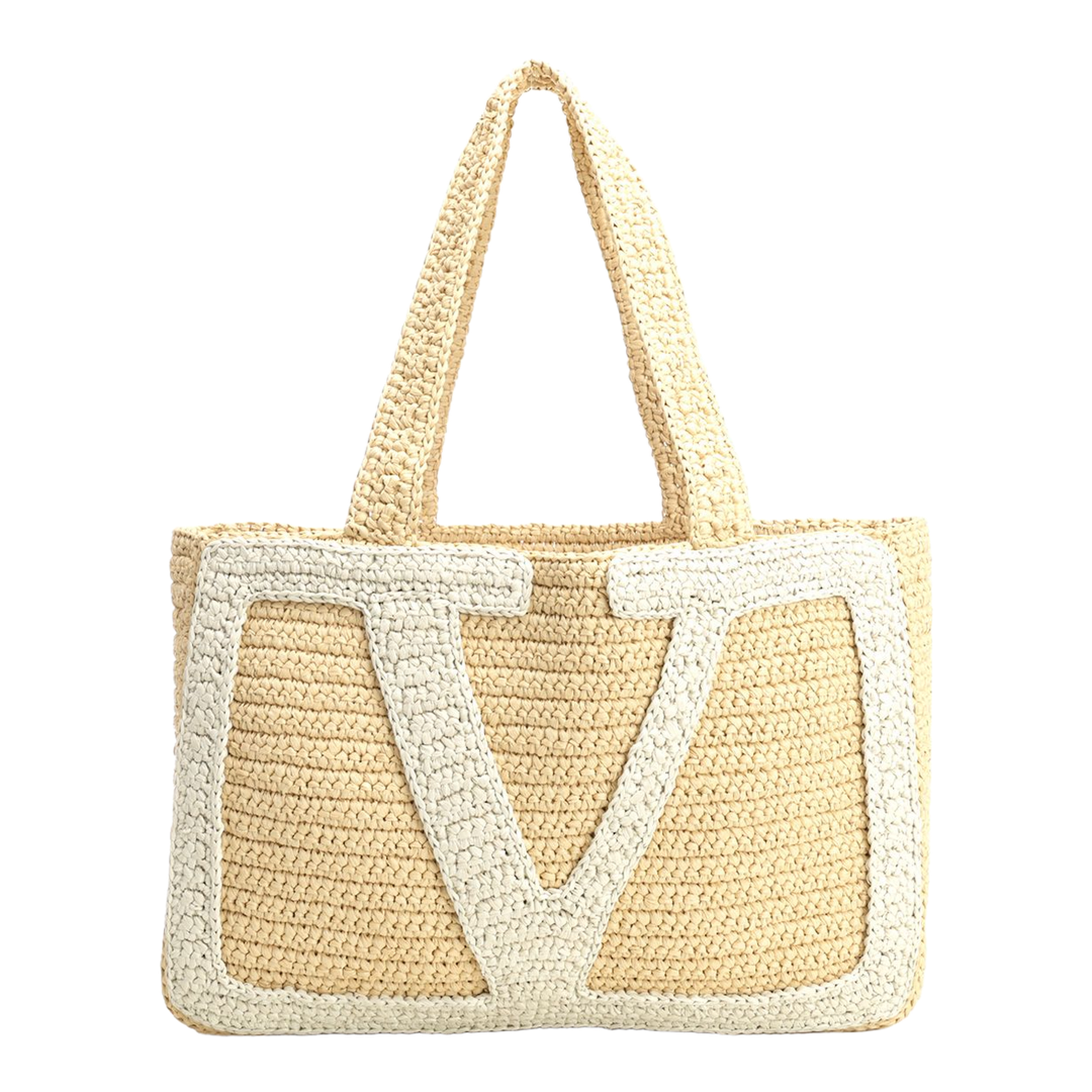 Viva Superstar Crochet Large Raffia Tote - Beige - Image 1
