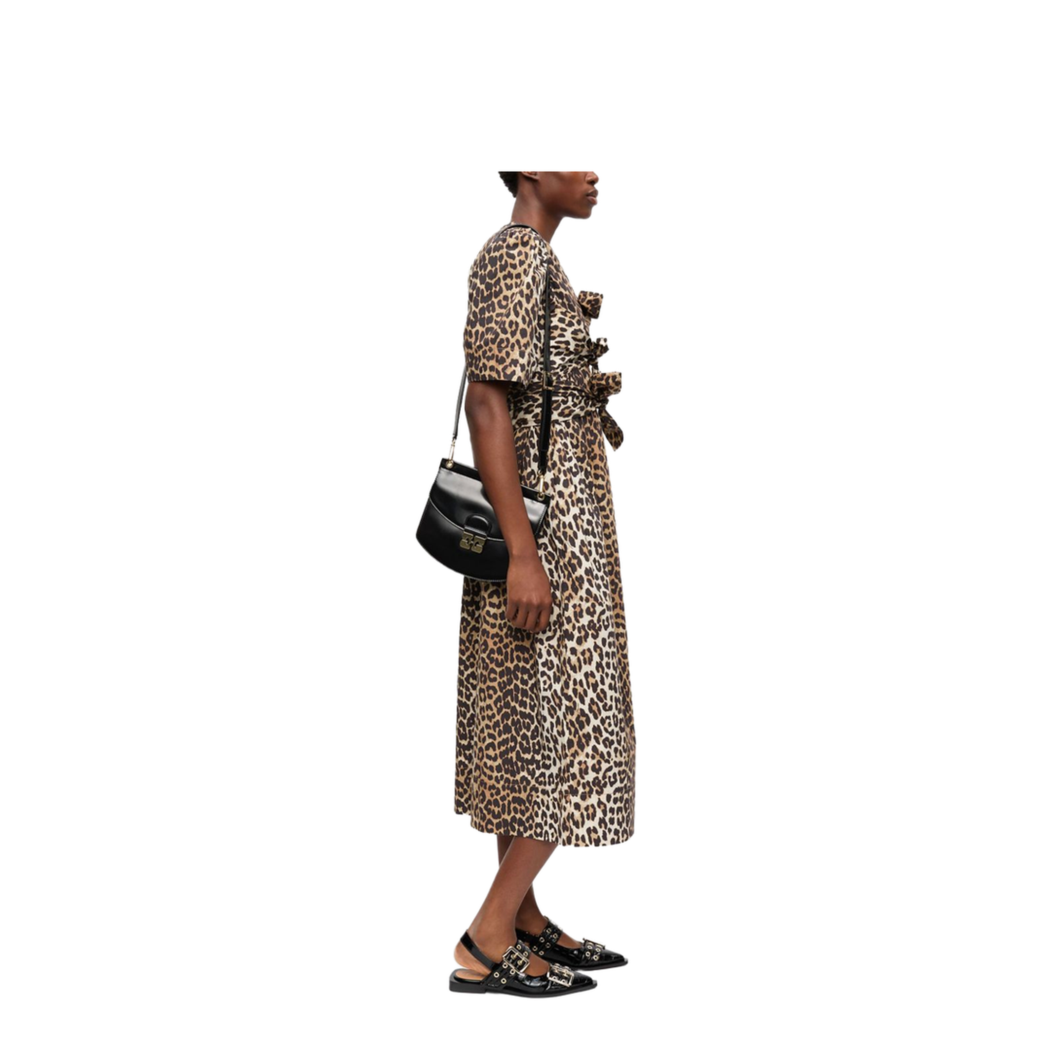 Leopard Print Tie Strap Midi Dress In Brown - Image 4