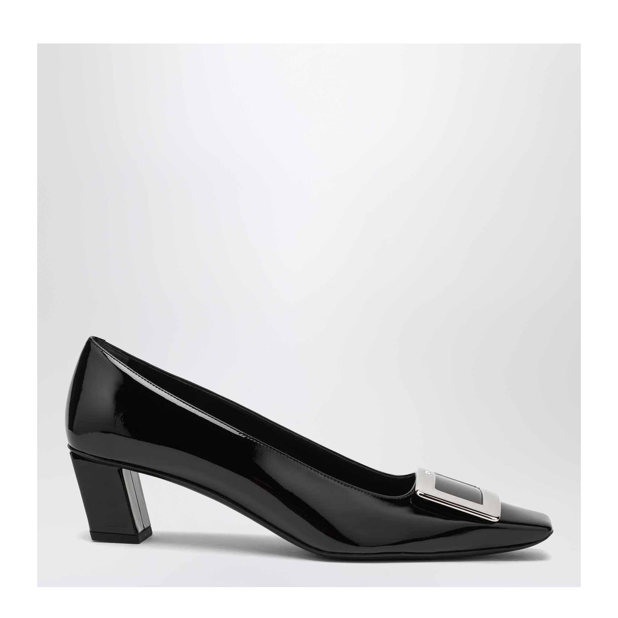 black calfskin pumps with buckle and wide heel - Image 1