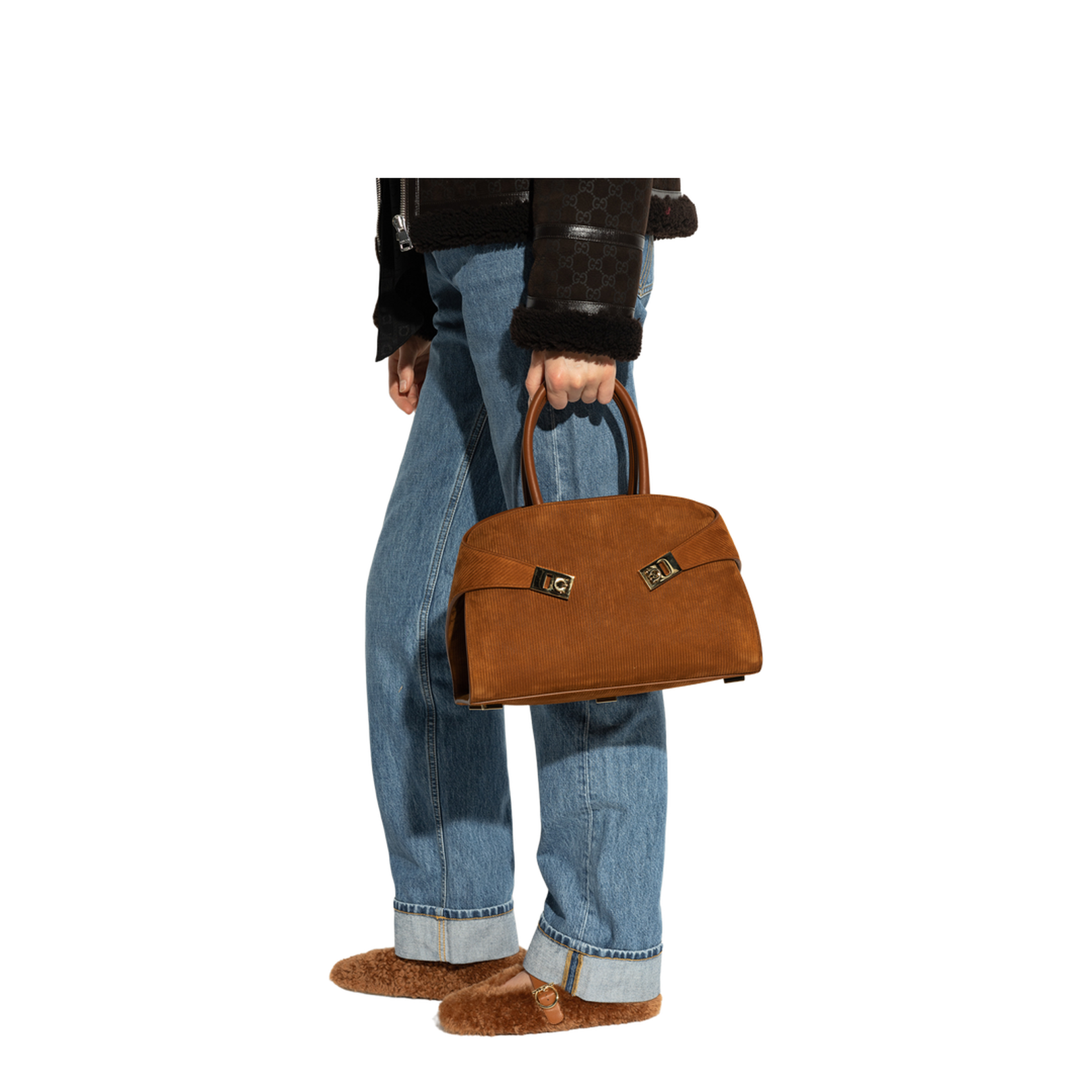 Hug Medium Calfskin Suede Handbag - Naturale - Image 2