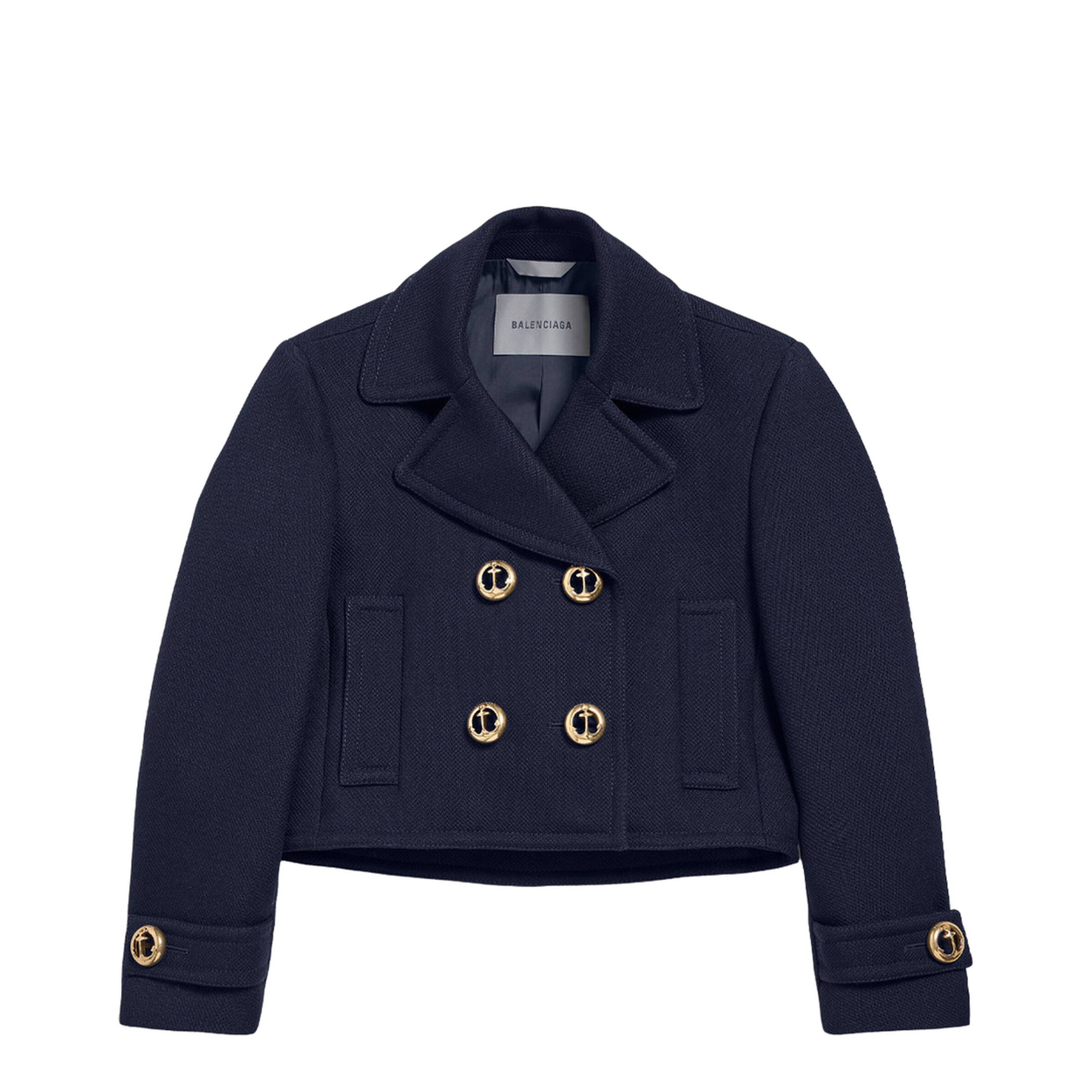 Cropped Peacoat in Textured Wool - Image 1