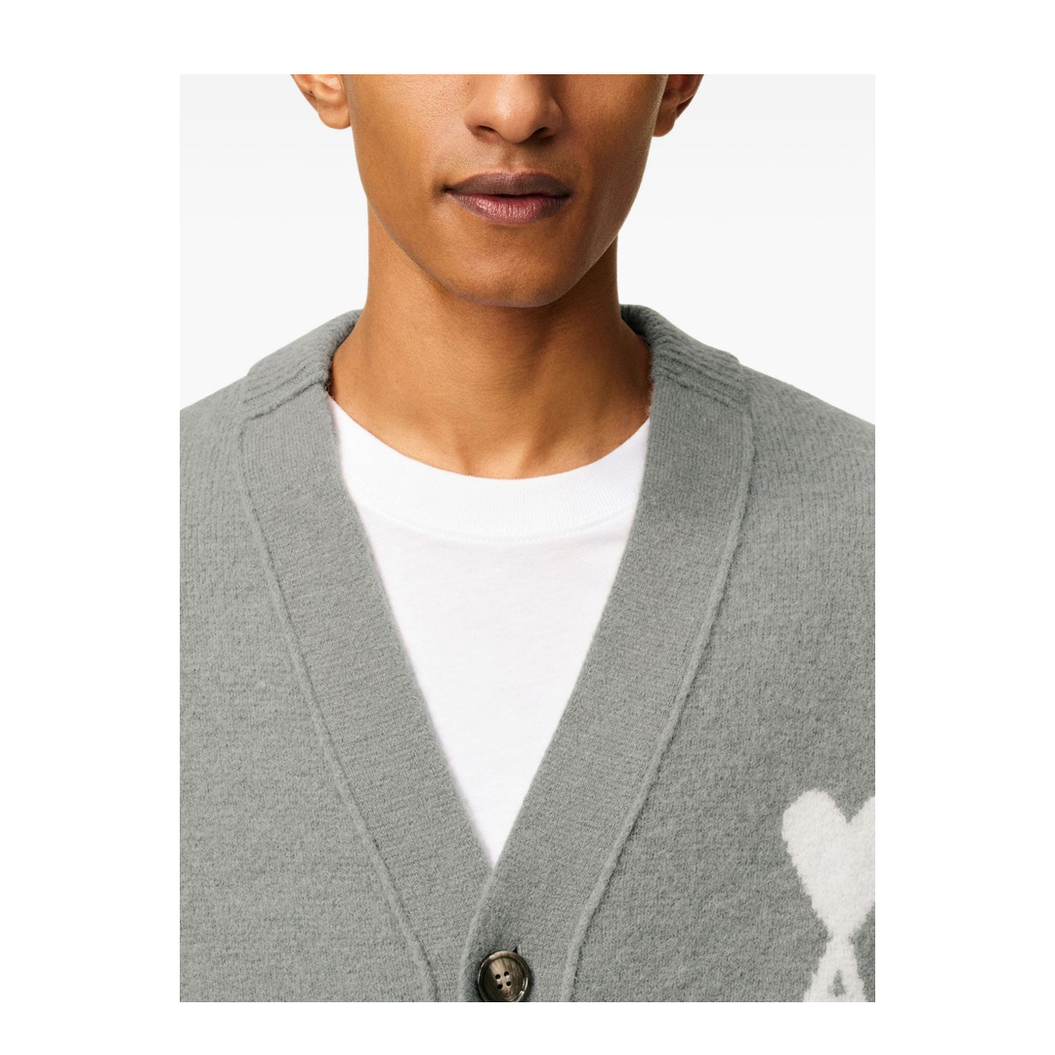 Grey Wool Cardigan Front-Button V-Neck - Image 3