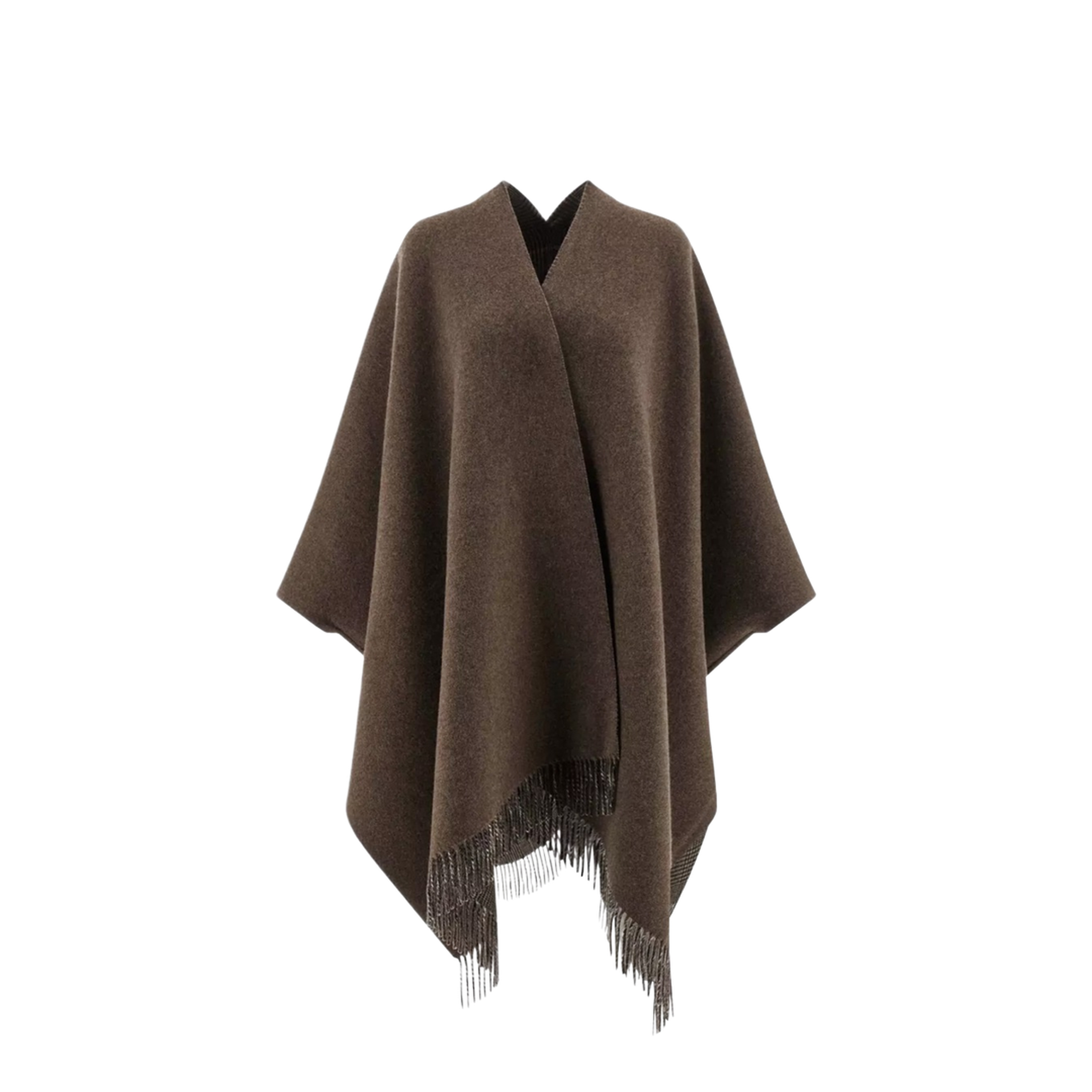 Fringed Check-Pattern Cape - Image 5