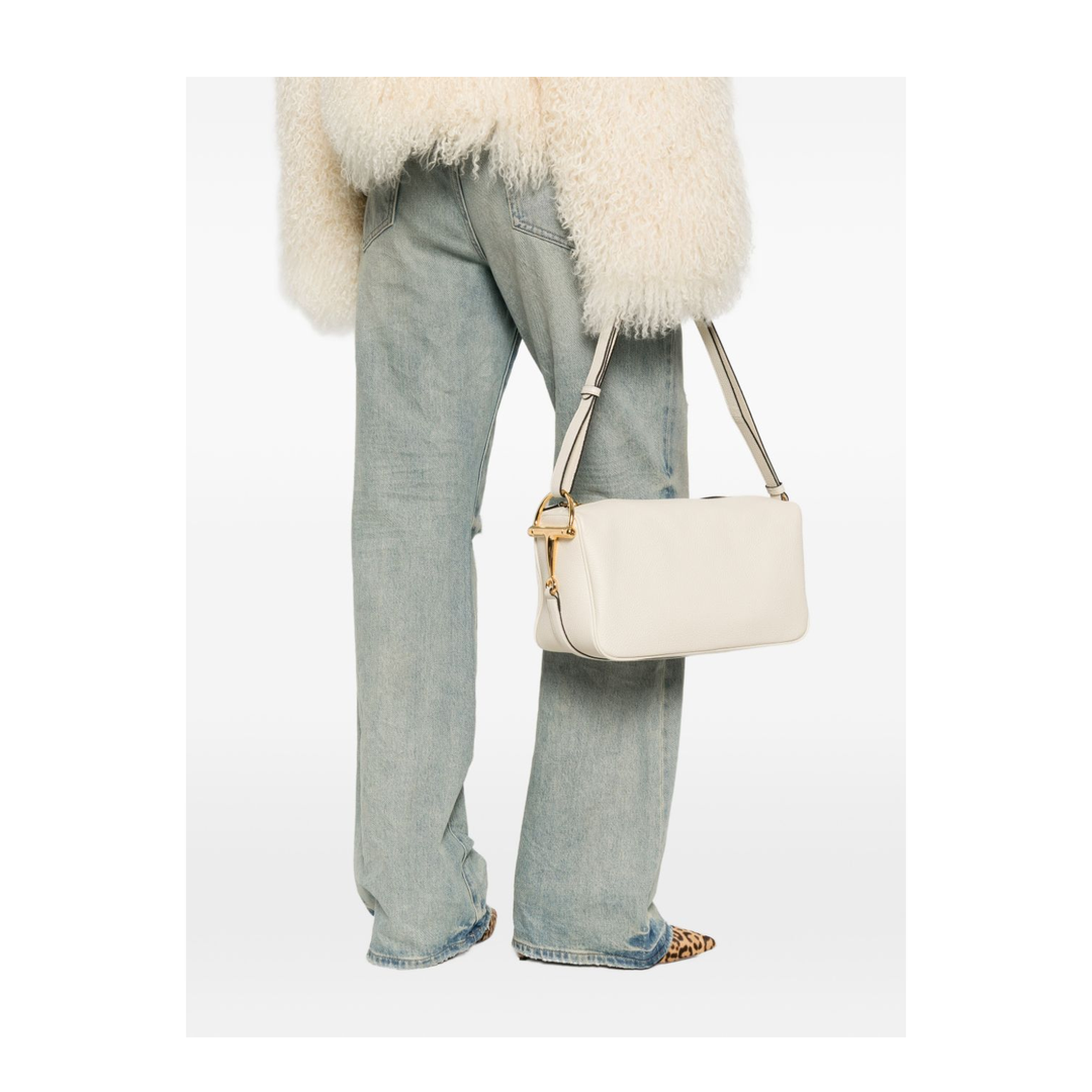 Half Horsebit Medium Calfskin Shoulder Bag - New Ivoire - Image 3