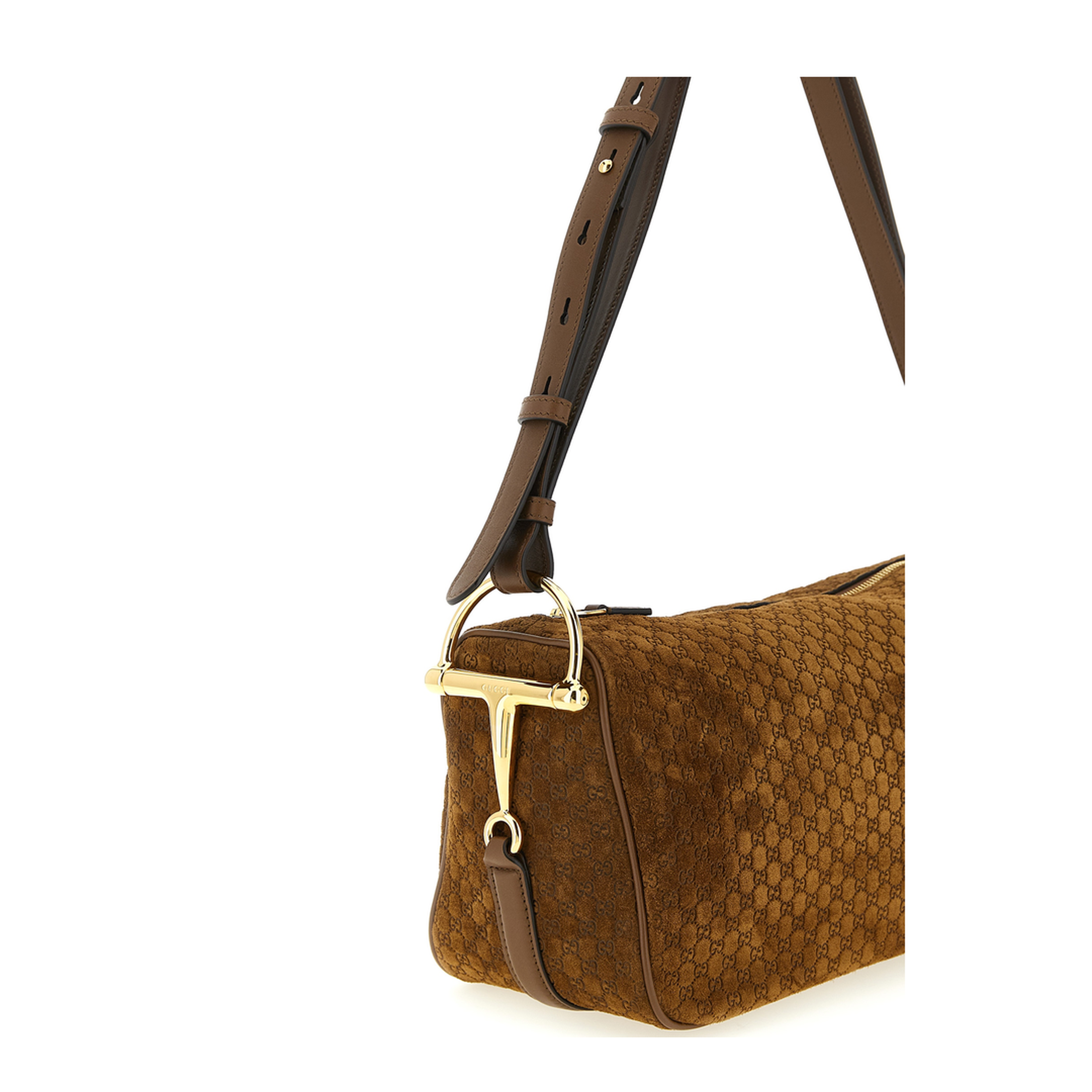 Half Horsebit Medium Suede Shoulder Bag - Brown - Image 3