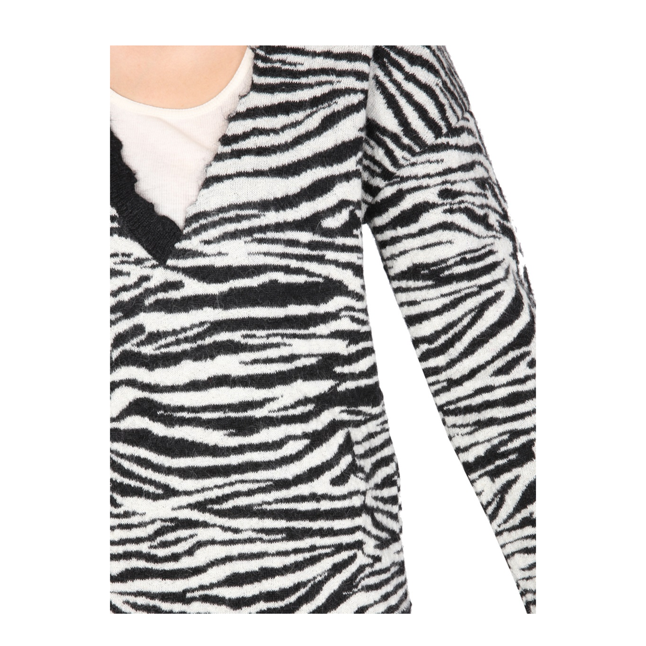 Black White Wool Mohair Blend Zebra-Pattern Ripped Jumper - Image 4