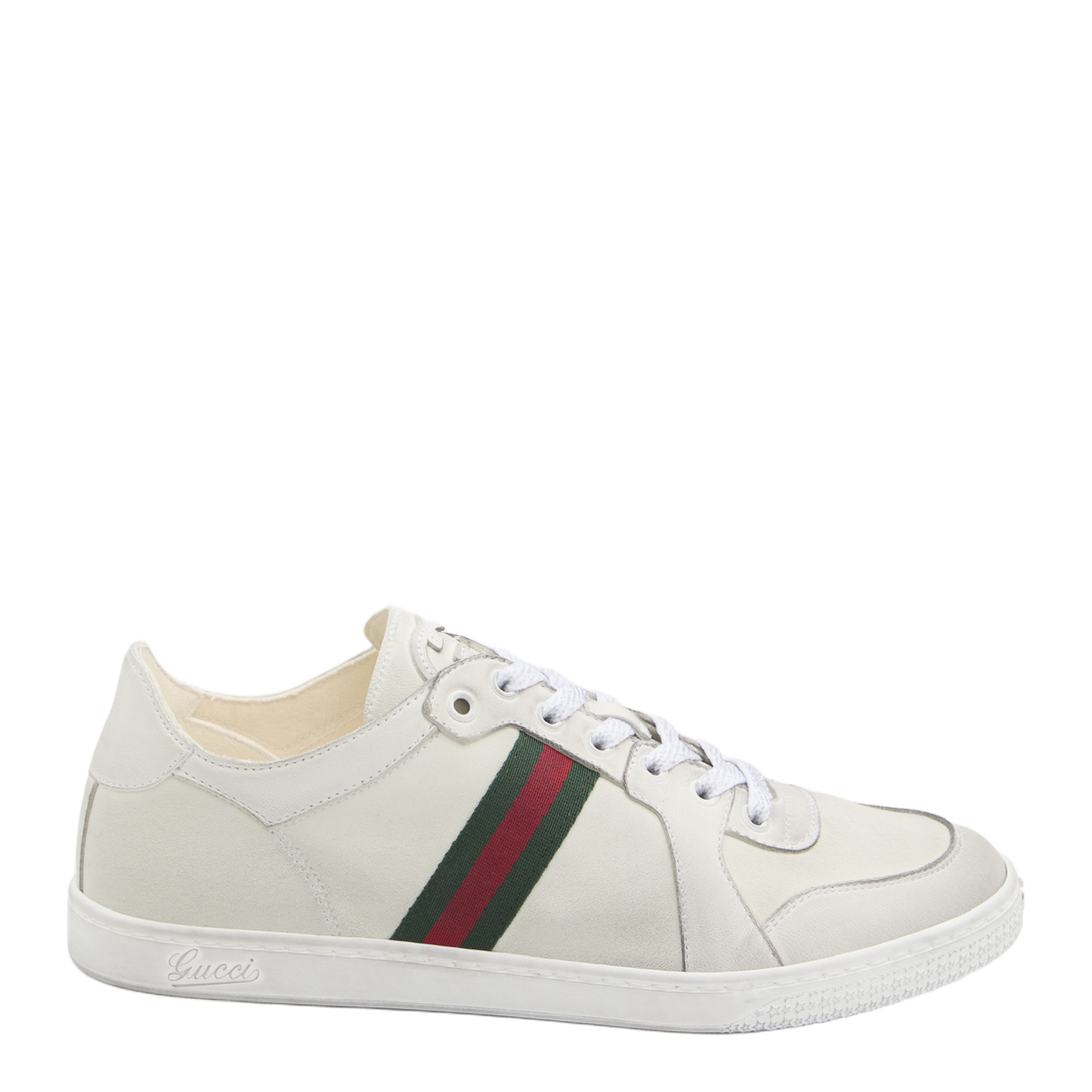 Stretch Low-Top Trainer in White Leather - Image 1