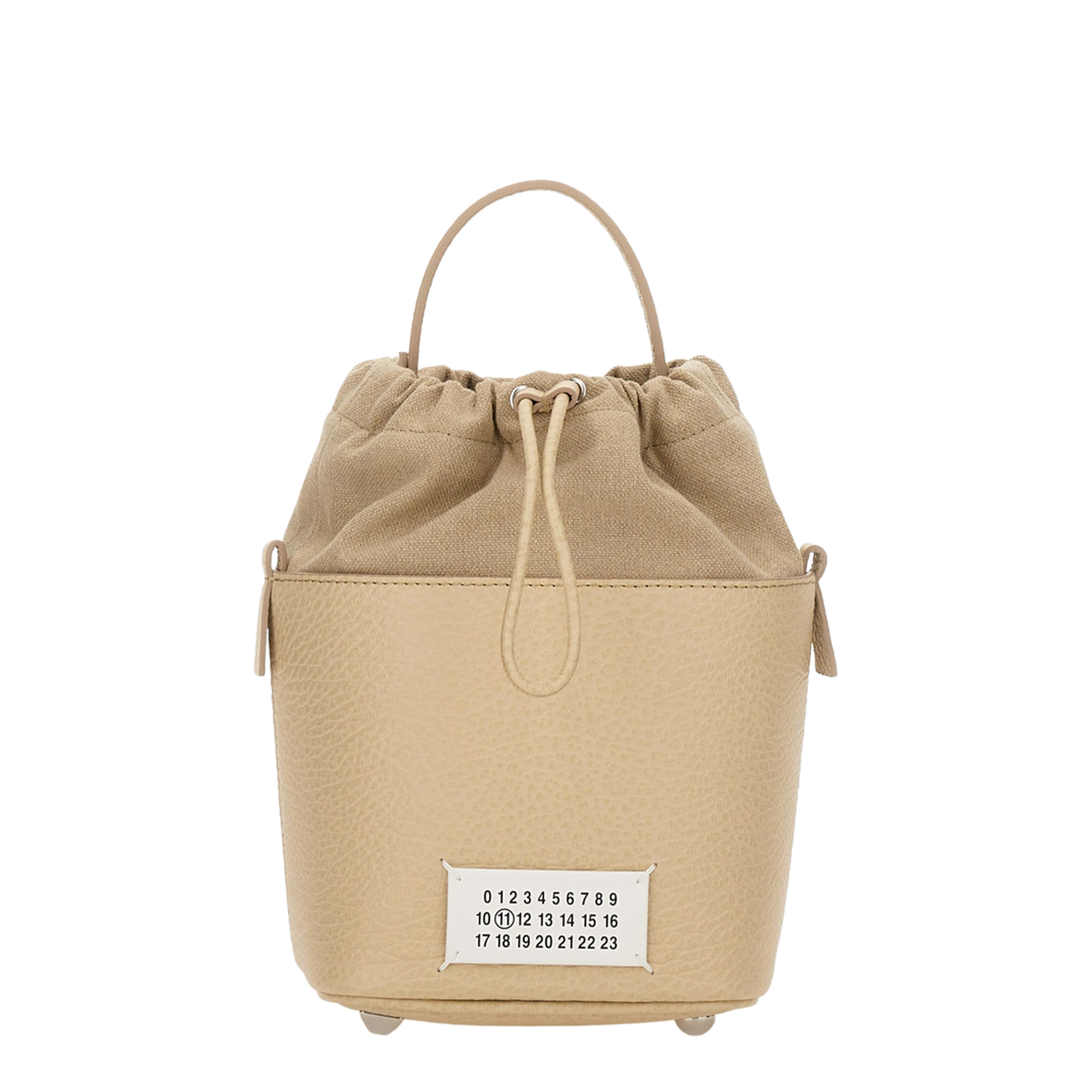 5AC Small Calf Leather Drawstring Bucket Bag - Taupe Brown - Image 1