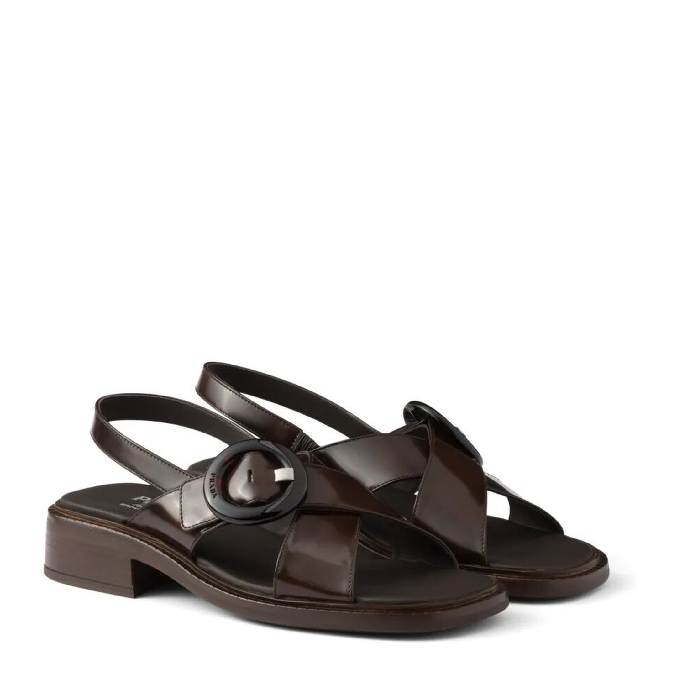Brushed Leather Crisscross Band Sandals with Plexiglas Buckle - Image 2