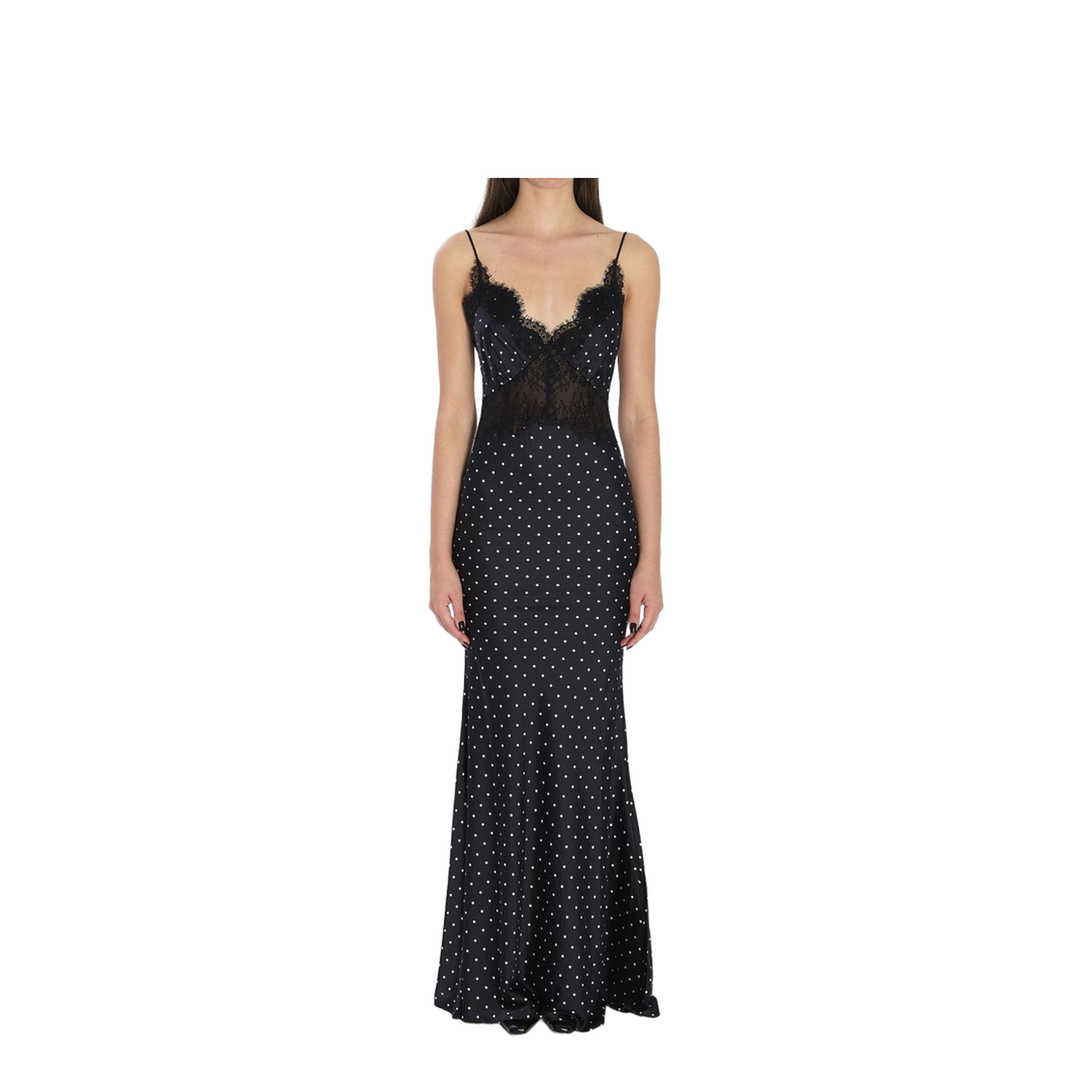 Polka Dot Satin Lace Maxi Dress - Image 1