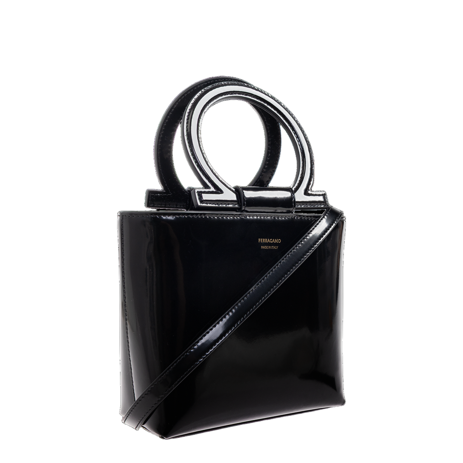 Gancini Mini Patent Calfskin Top Handle Bag - Nero - Image 4