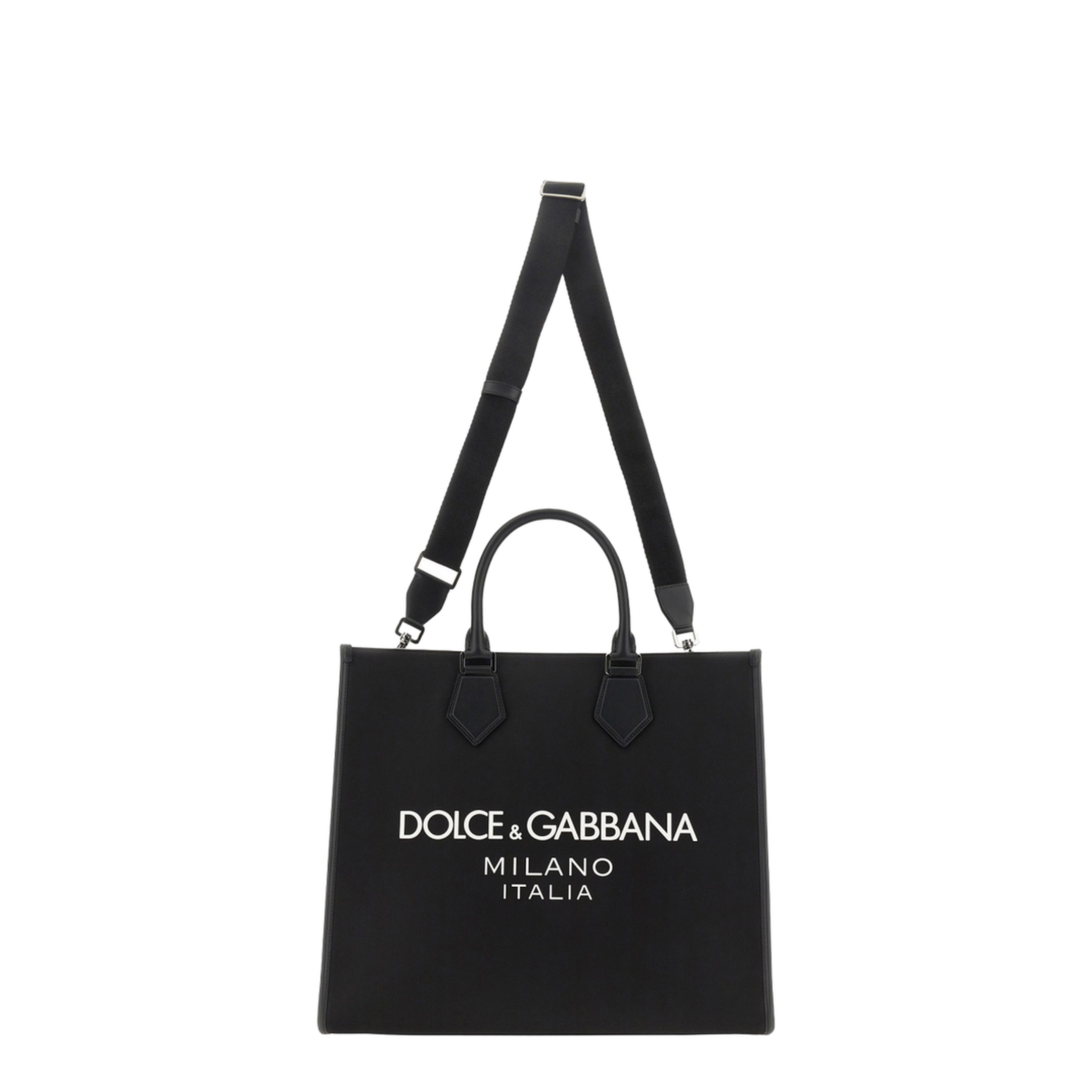 Large Nylon & Calfskin Shopping Bag - Black - Image 2