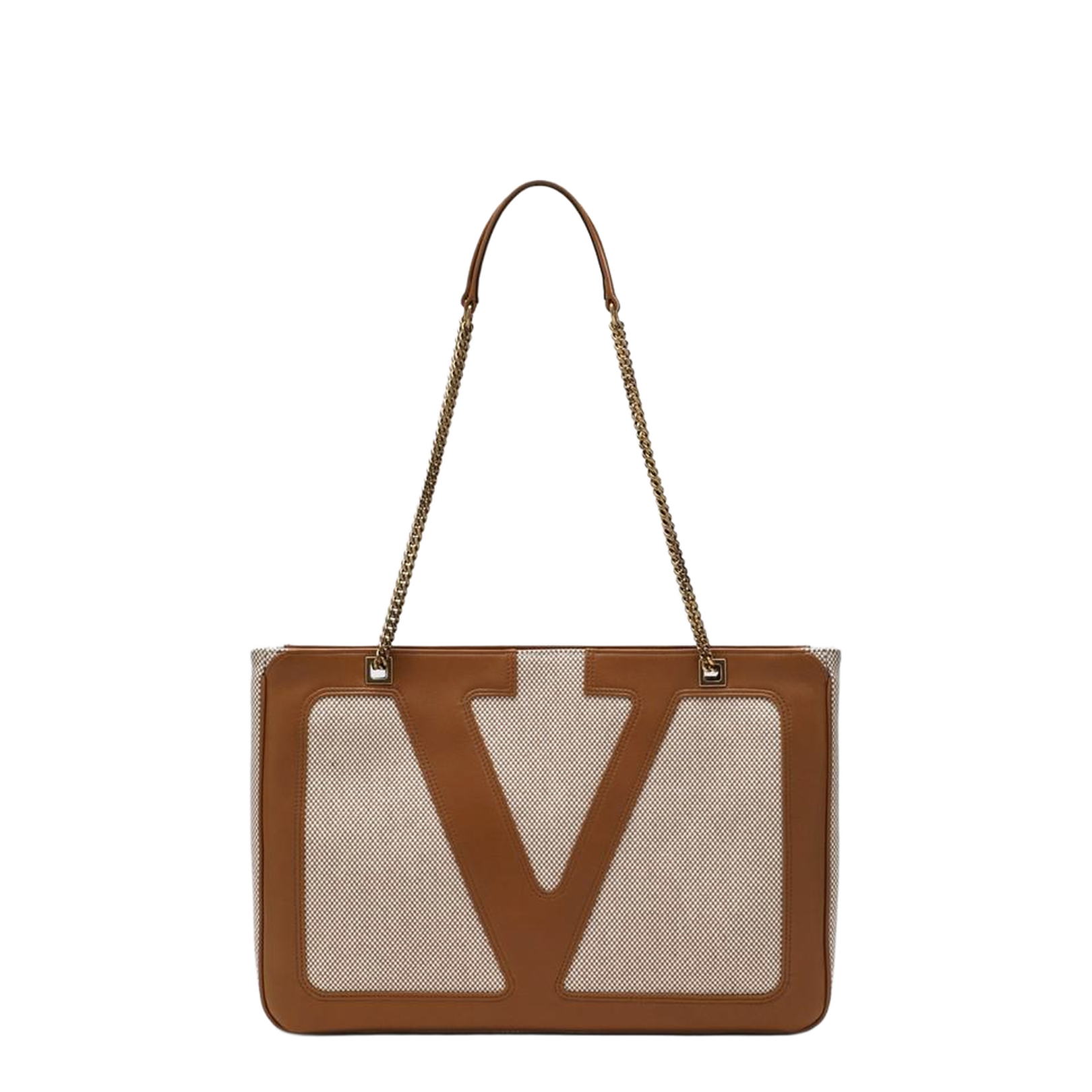 Medium-Sized Bag in Natural Canvas and Brown Leather - Image 1