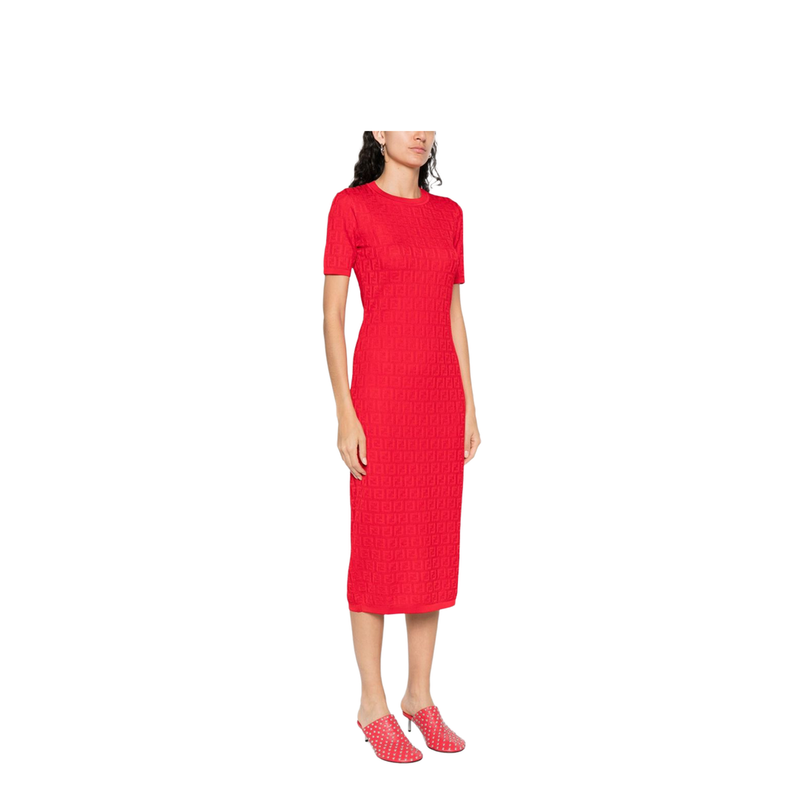 Fitted Midi Dress Red - Image 3